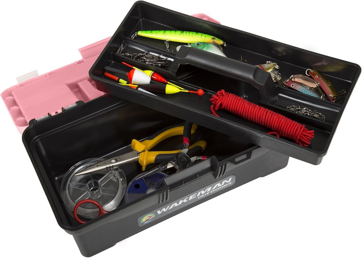 image:image55Piece Fishing Tackle Set Tackle Box Includes Sinkers Hooks Lures Bobbers Swivels Fishing Line and More Fishing Gear by Wakeman Pink