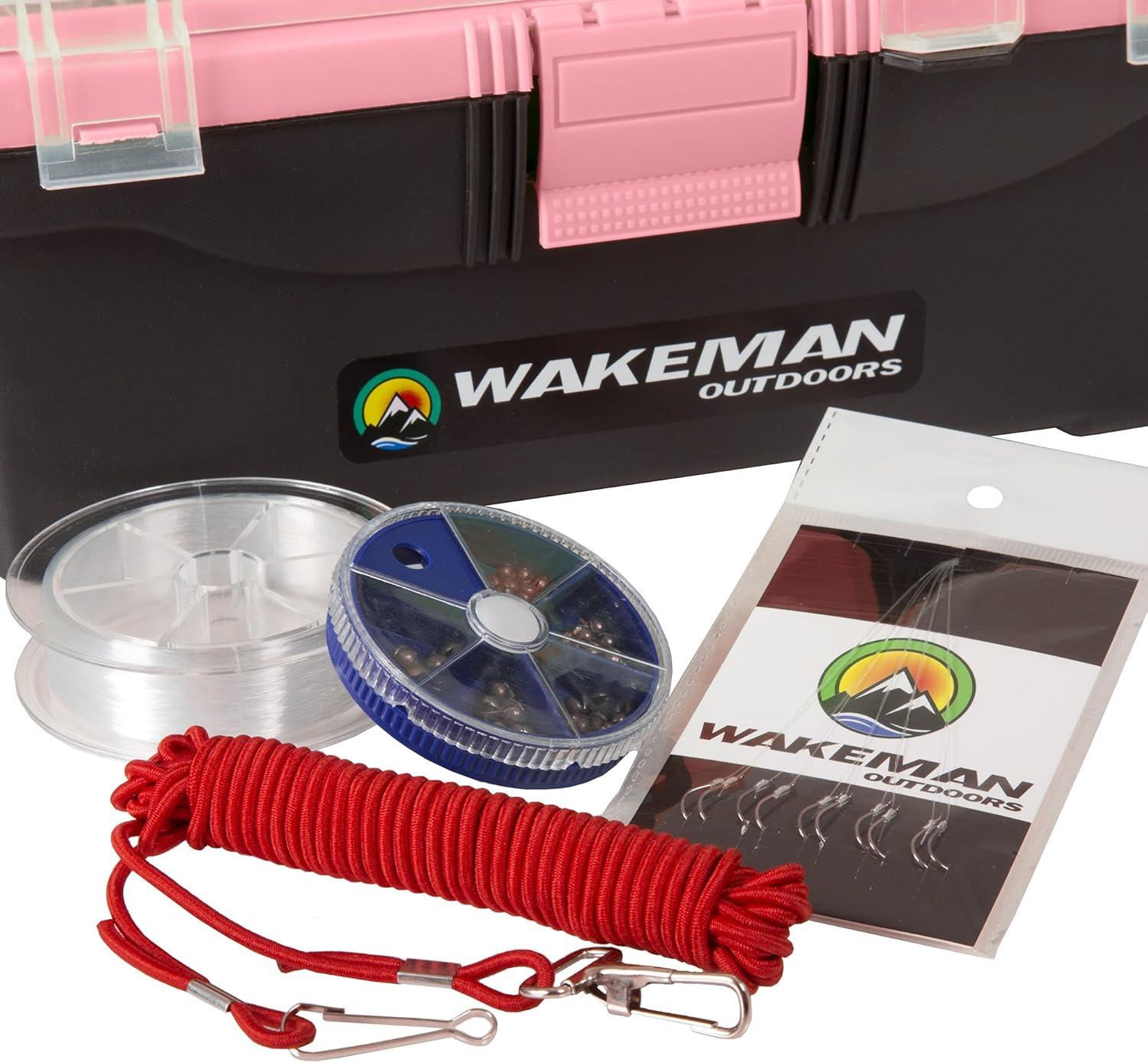 image:image55Piece Fishing Tackle Set Tackle Box Includes Sinkers Hooks Lures Bobbers Swivels Fishing Line and More Fishing Gear by Wakeman Pink
