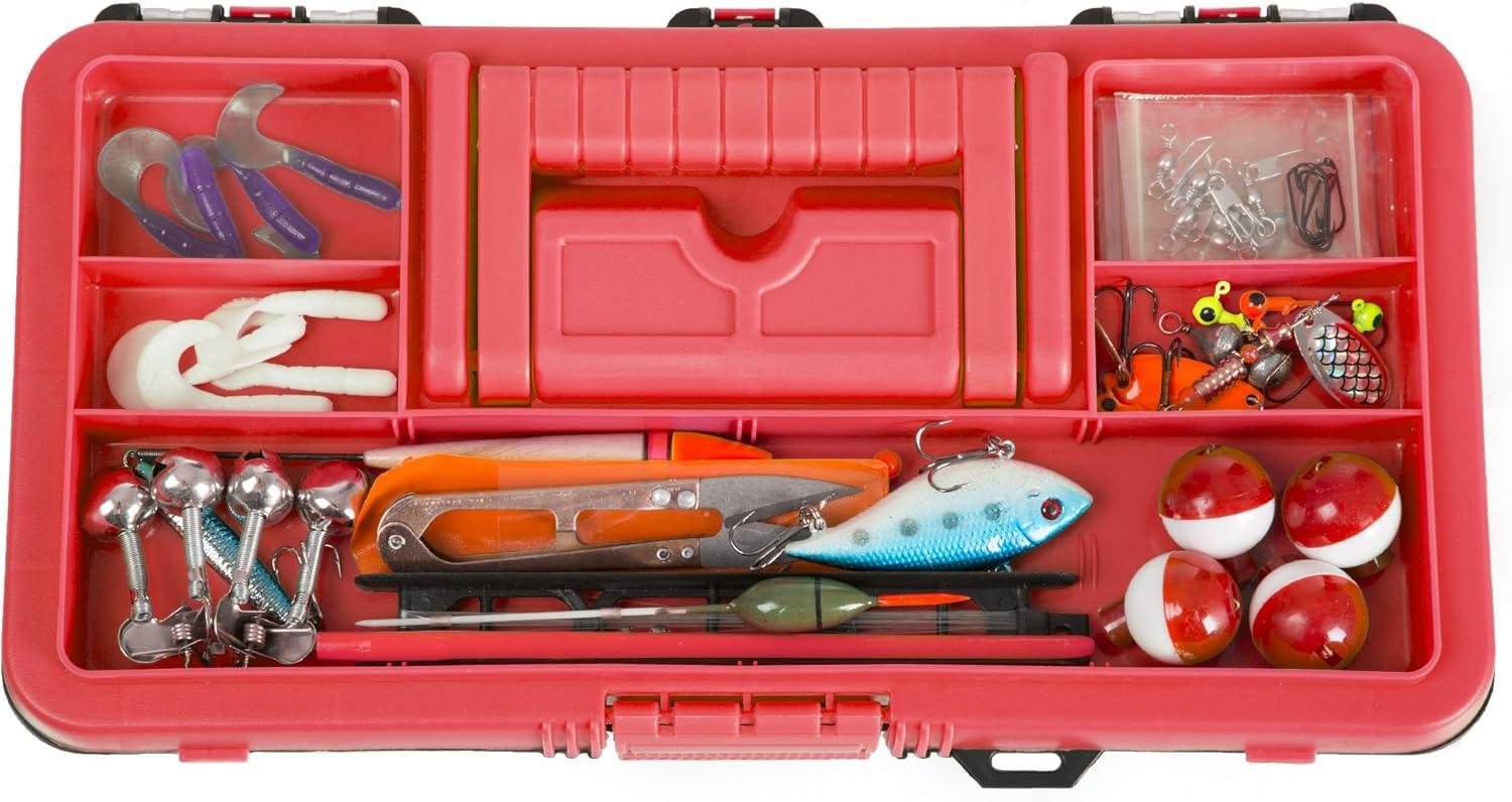 image:image55Piece Fishing Tackle Set Tackle Box Includes Sinkers Hooks Lures Bobbers Swivels Fishing Line and More Fishing Gear by Wakeman Red