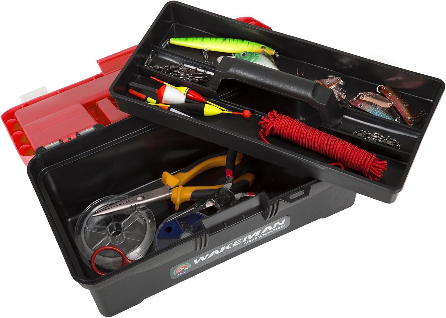image:image55Piece Fishing Tackle Set Tackle Box Includes Sinkers Hooks Lures Bobbers Swivels Fishing Line and More Fishing Gear by Wakeman Red