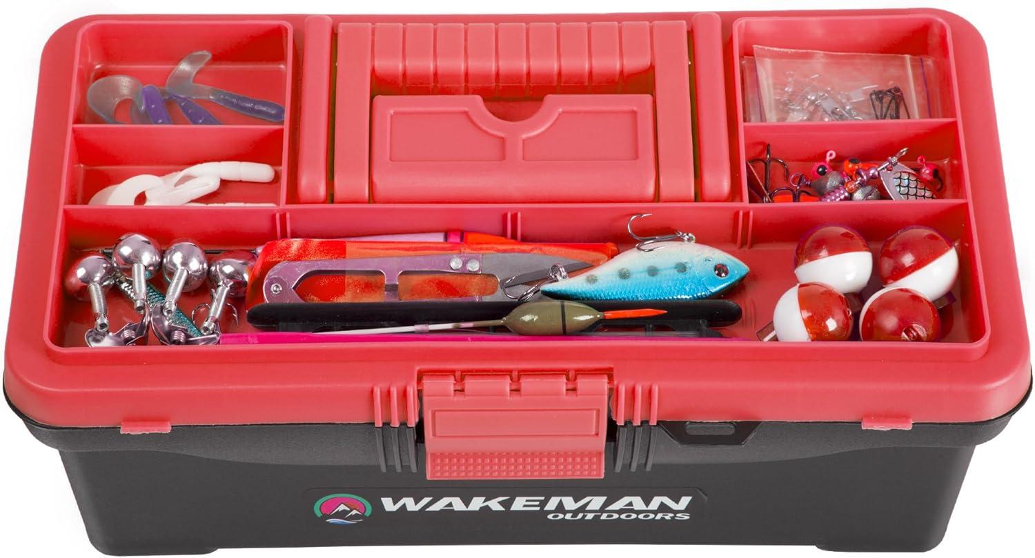 image:image55Piece Fishing Tackle Set Tackle Box Includes Sinkers Hooks Lures Bobbers Swivels Fishing Line and More Fishing Gear by Wakeman Red
