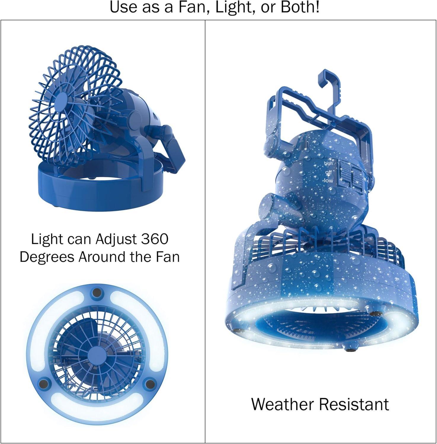 image:imageCamping Lantern with Portable Fan for Travel  WeatherResistant 18 LED Light for Tents Hiking and Power Outages by Wakeman Blue