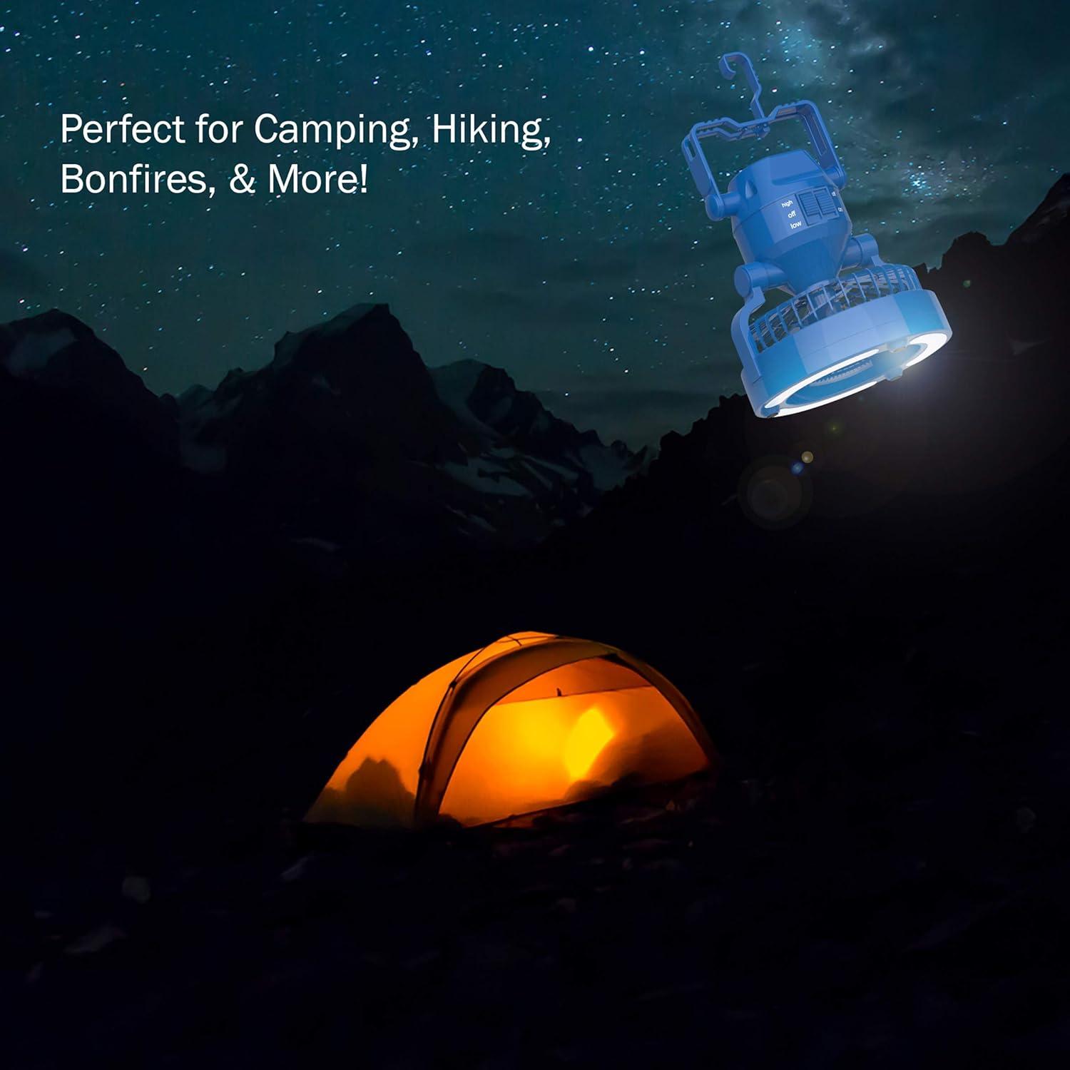 image:imageCamping Lantern with Portable Fan for Travel  WeatherResistant 18 LED Light for Tents Hiking and Power Outages by Wakeman Blue