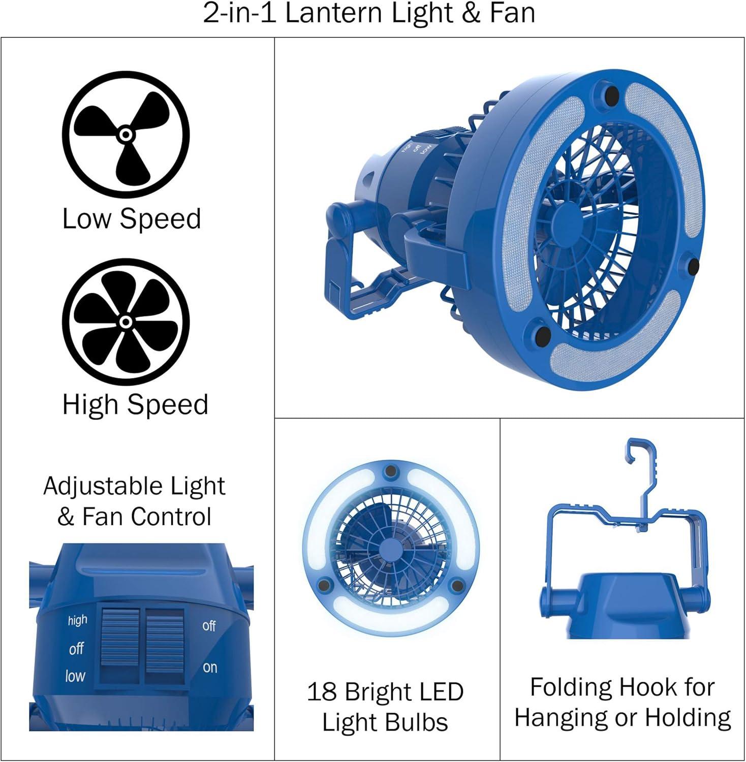 image:imageCamping Lantern with Portable Fan for Travel  WeatherResistant 18 LED Light for Tents Hiking and Power Outages by Wakeman Blue