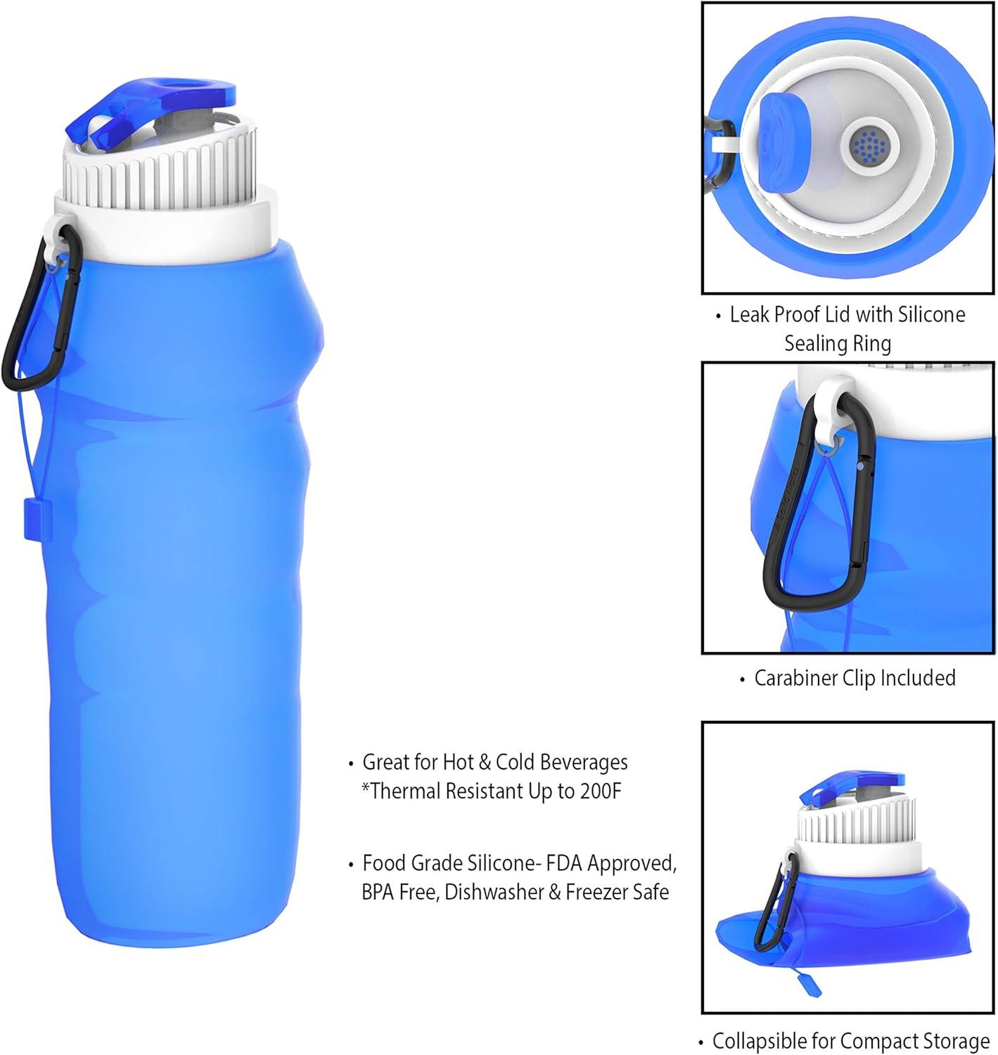 image:imageCollapsible Water Bottles20oz Foldable Reusable LeakProofCompact for Hiking Camping Backpacking Running and More by Wakeman Outdoors 2 Pack