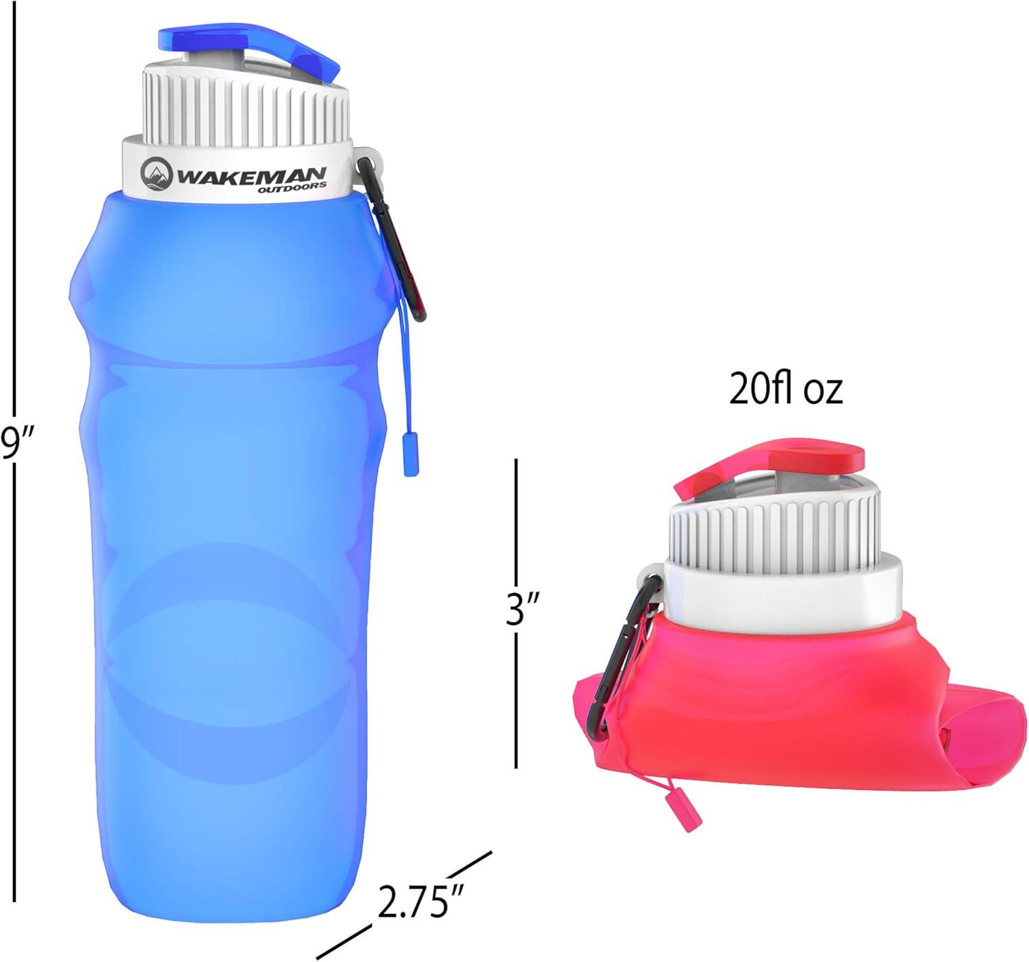 image:imageCollapsible Water Bottles20oz Foldable Reusable LeakProofCompact for Hiking Camping Backpacking Running and More by Wakeman Outdoors 2 Pack