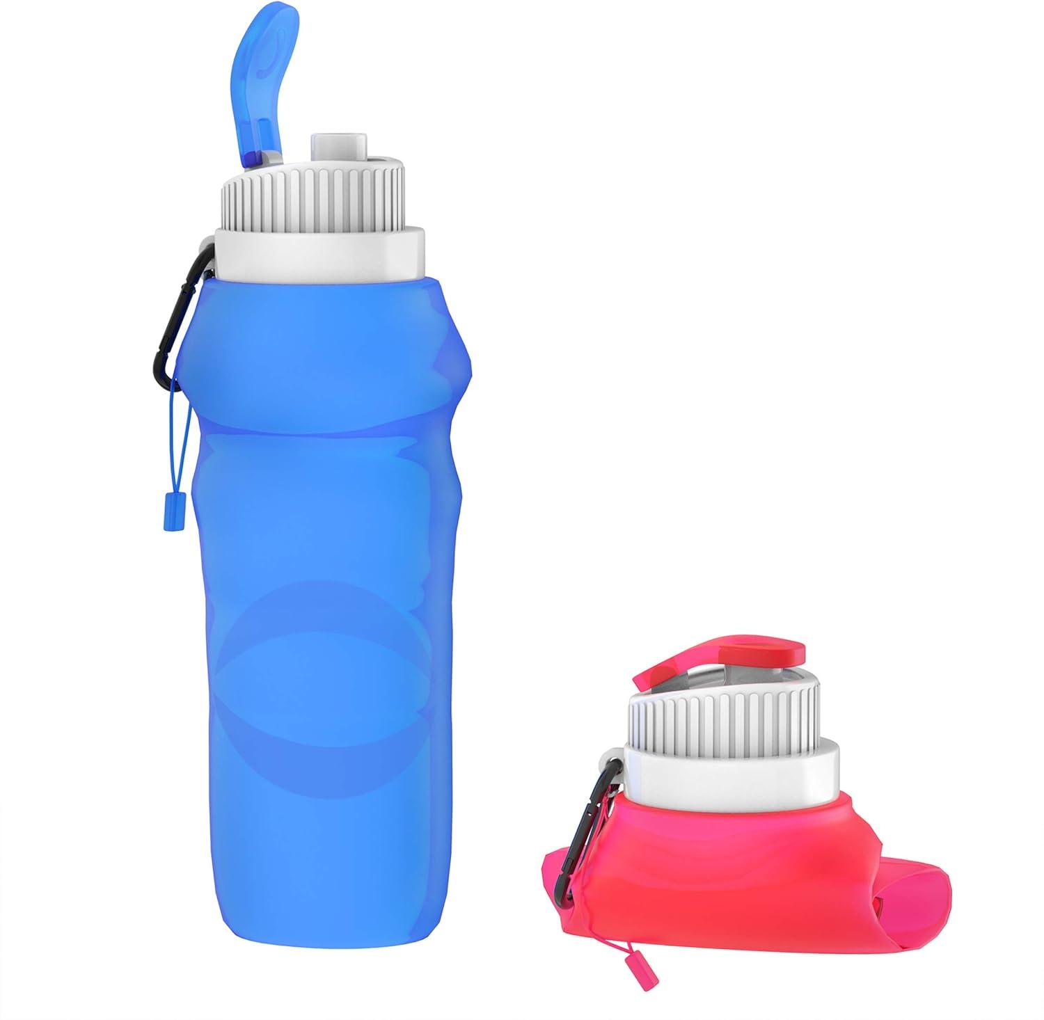 image:imageCollapsible Water Bottles20oz Foldable Reusable LeakProofCompact for Hiking Camping Backpacking Running and More by Wakeman Outdoors 2 Pack