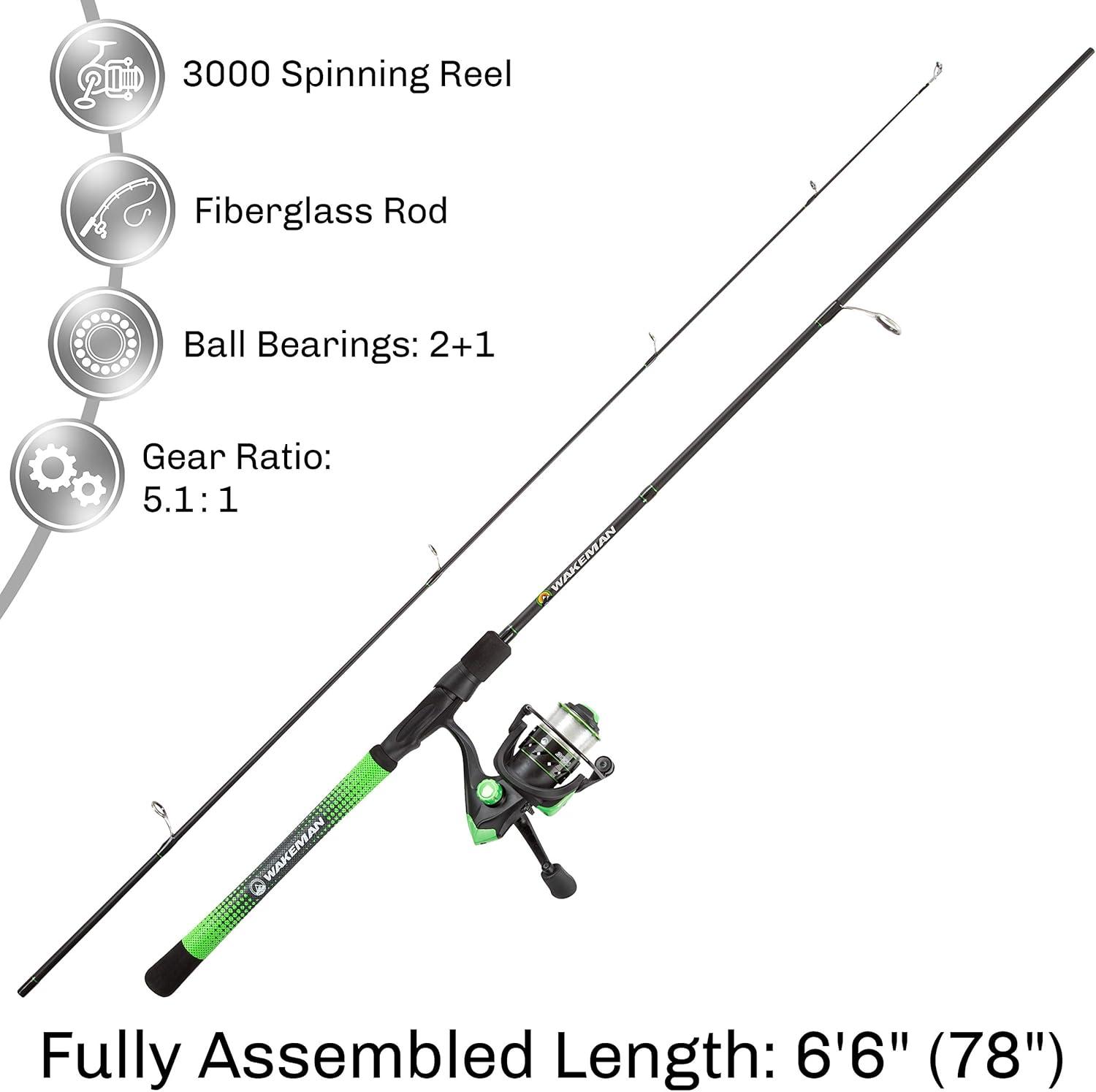 image:imageFishing Rod and Reel Combo Carbon Pole with PreSpooled Spinning Reel and Golf Grip Handle for Bass Trout Salmon or Catfish by Wakeman