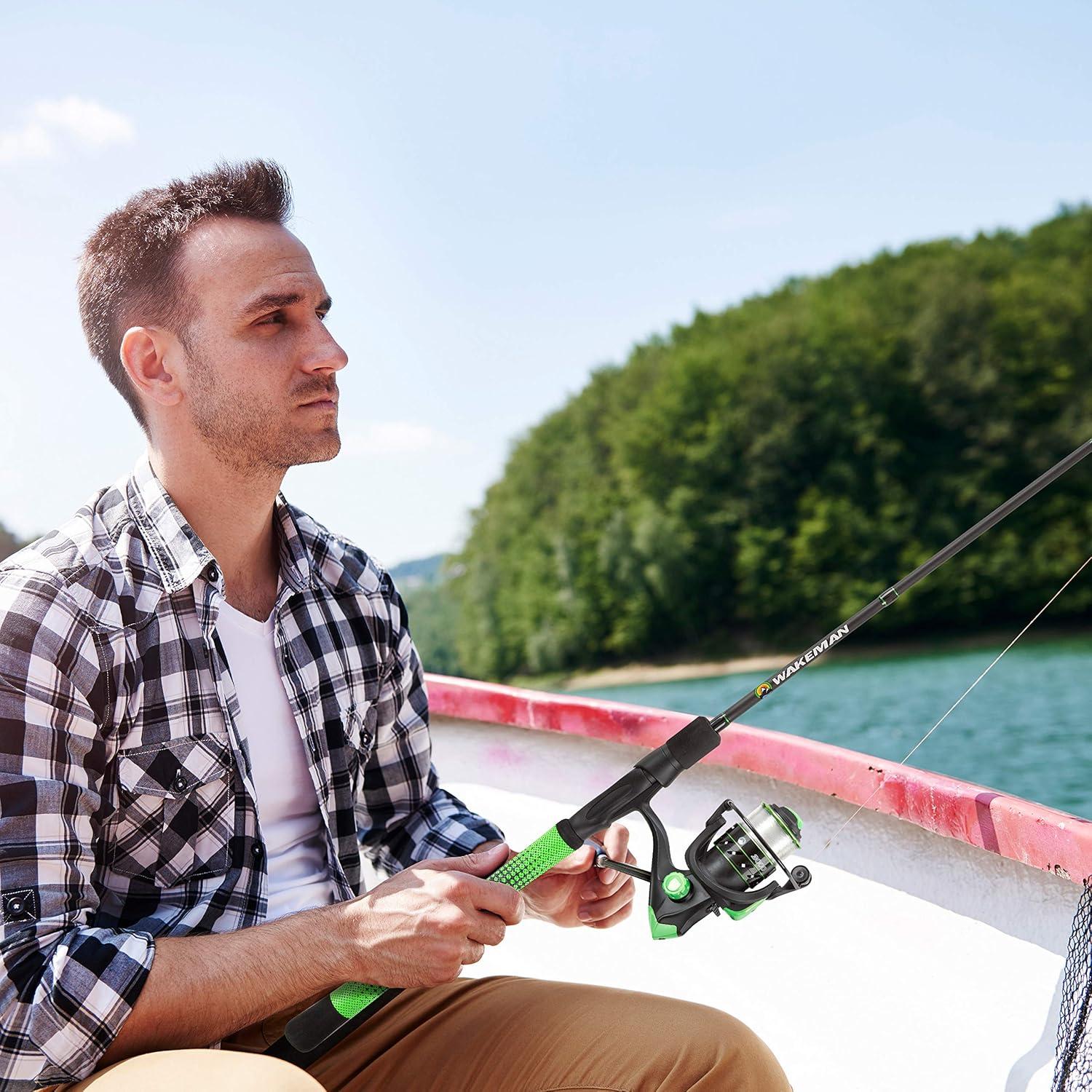 image:imageFishing Rod and Reel Combo Carbon Pole with PreSpooled Spinning Reel and Golf Grip Handle for Bass Trout Salmon or Catfish by Wakeman