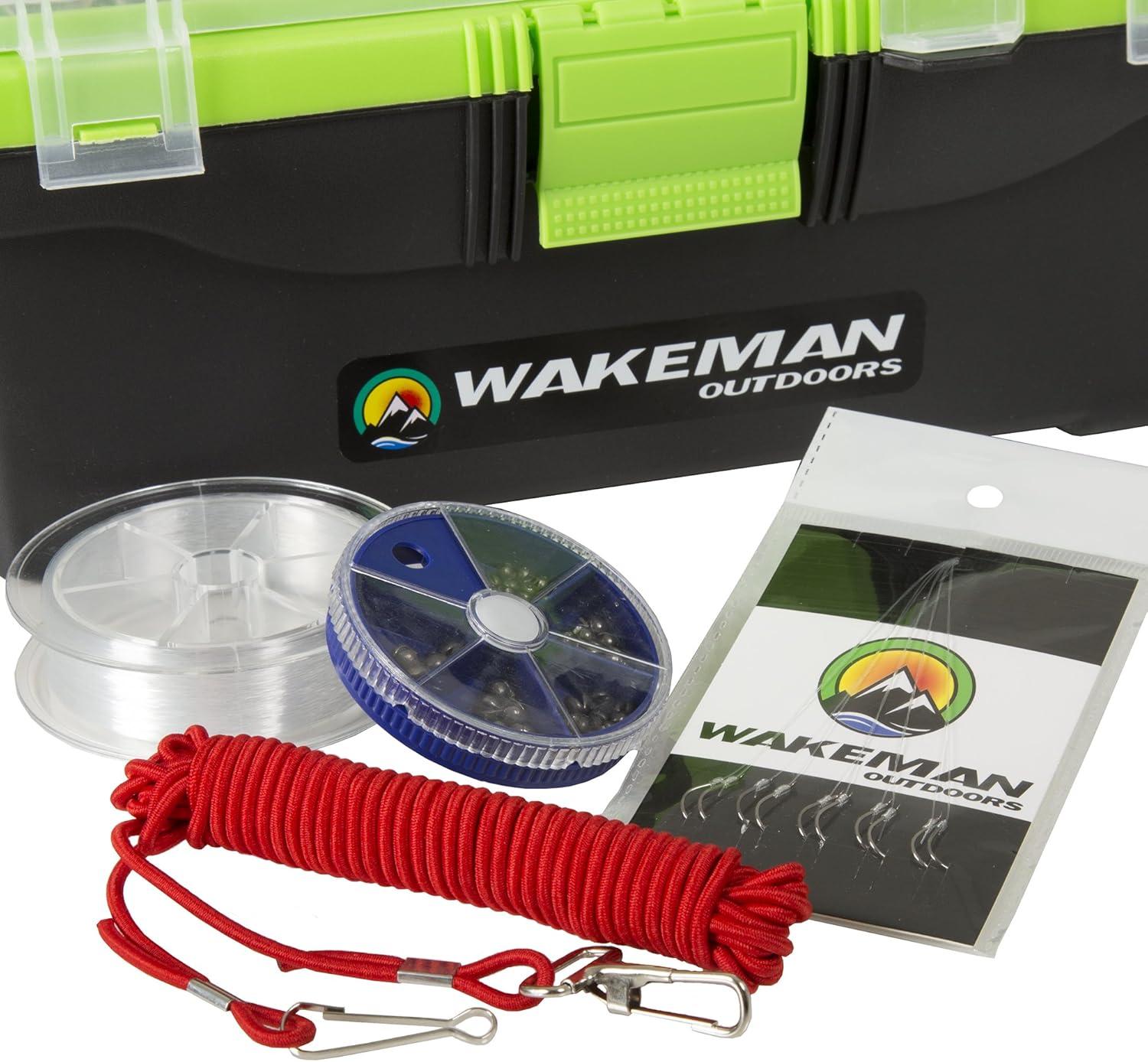 image:imageFishing Single Tray Tackle Box 55 Piece Tackle Gear Kit Includes Sinkers Hooks Lures Bobbers Swivels and Fishing Line By Wakeman Outdoors Lime Green
