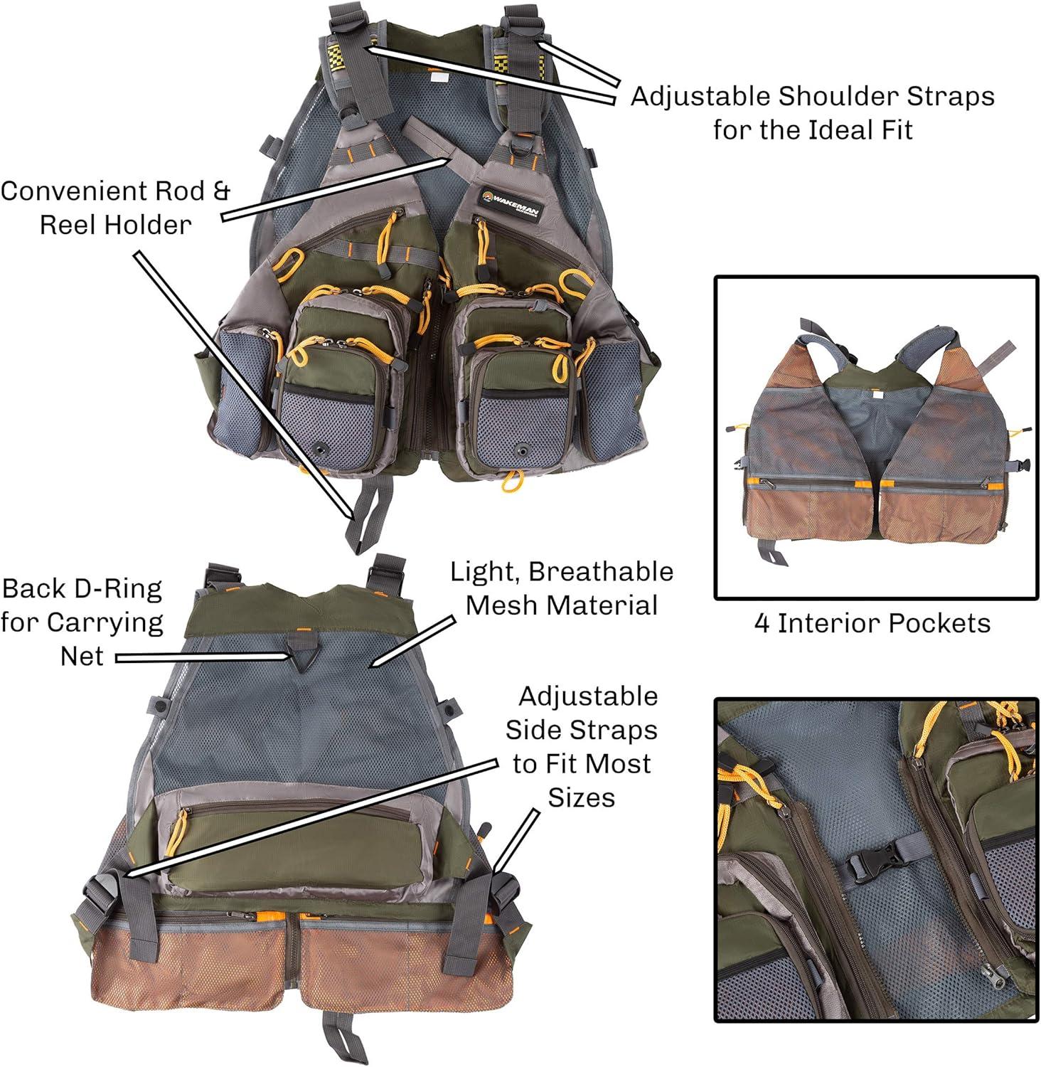 image:imageFishing Vest Lightweight Adjustable Nylon and EVA Foam Tackle Organizer Jacket for Lake Stream and Pond Fishing by Wakeman Outdoors