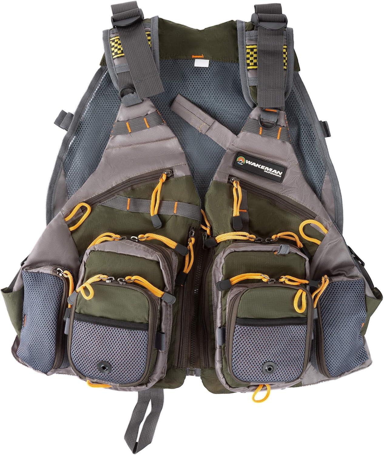 image:imageFishing Vest Lightweight Adjustable Nylon and EVA Foam Tackle Organizer Jacket for Lake Stream and Pond Fishing by Wakeman Outdoors