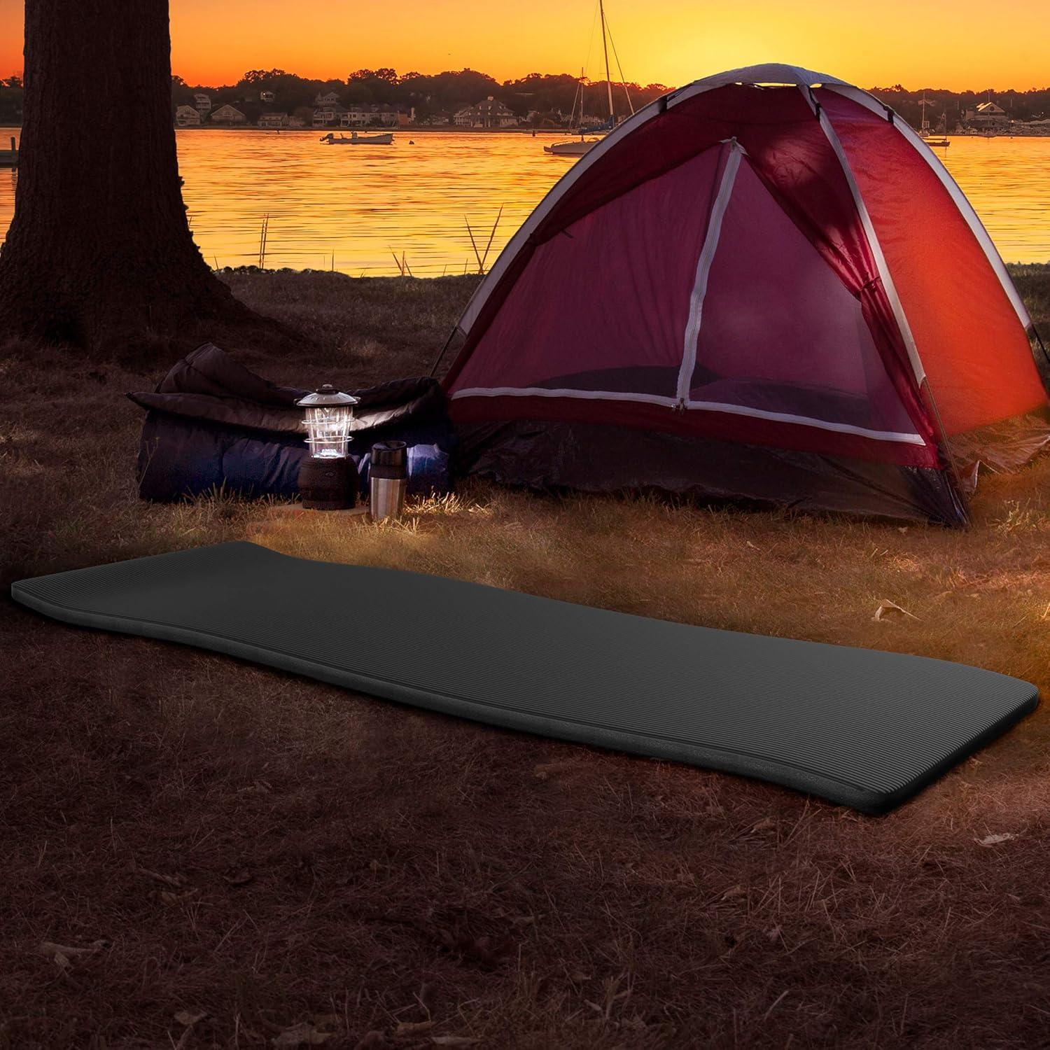 image:imageFoam Sleeping Pad for Camping 125InchThick Waterproof Sleep Pad with Carry Straps for Cots Tents or Sleepovers by Wakeman Outdoors BlackBlack