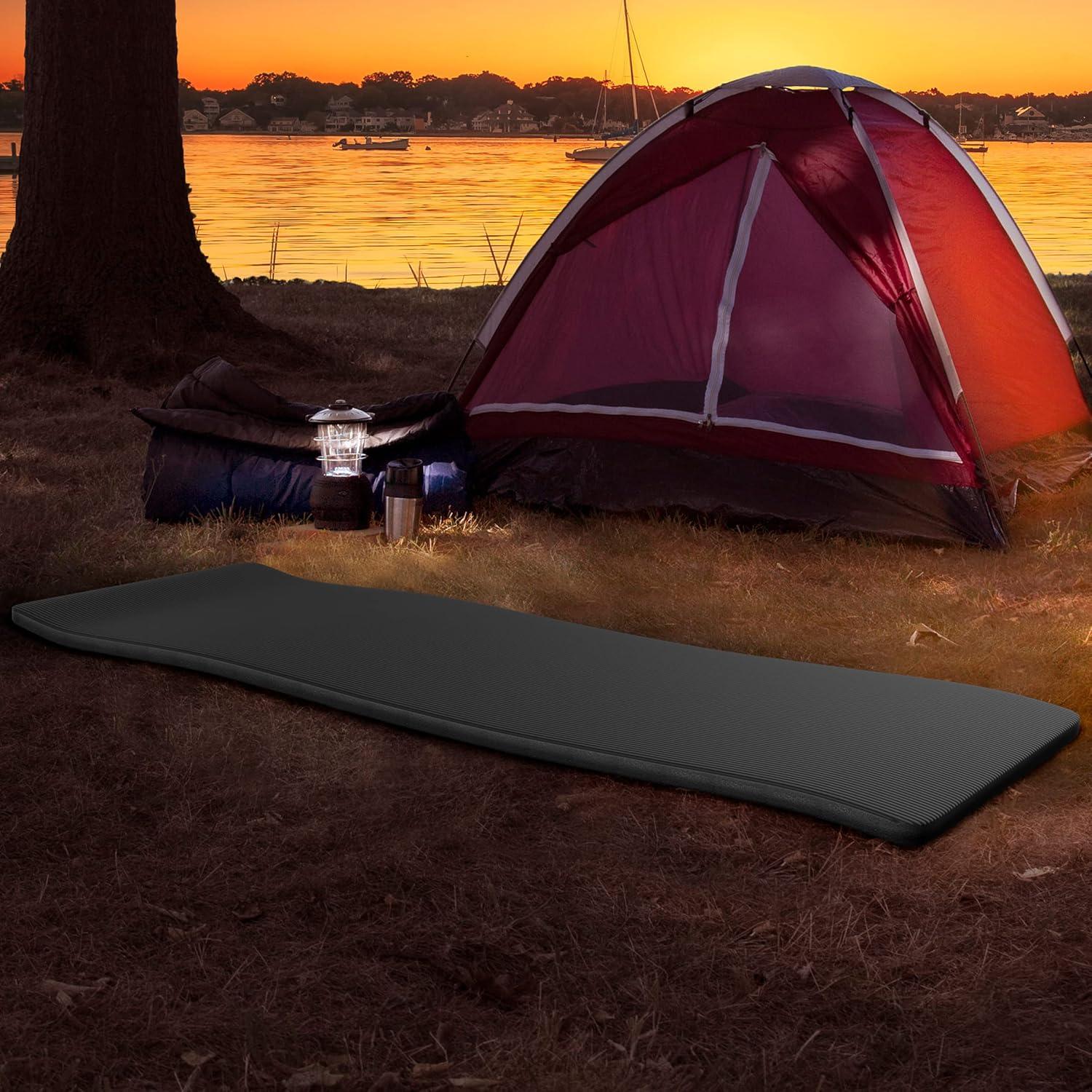 image:imageFoam Sleeping Pad for Camping 125InchThick Waterproof Sleep Pad with Carry Straps for Cots Tents or Sleepovers by Wakeman Outdoors BlackBlack