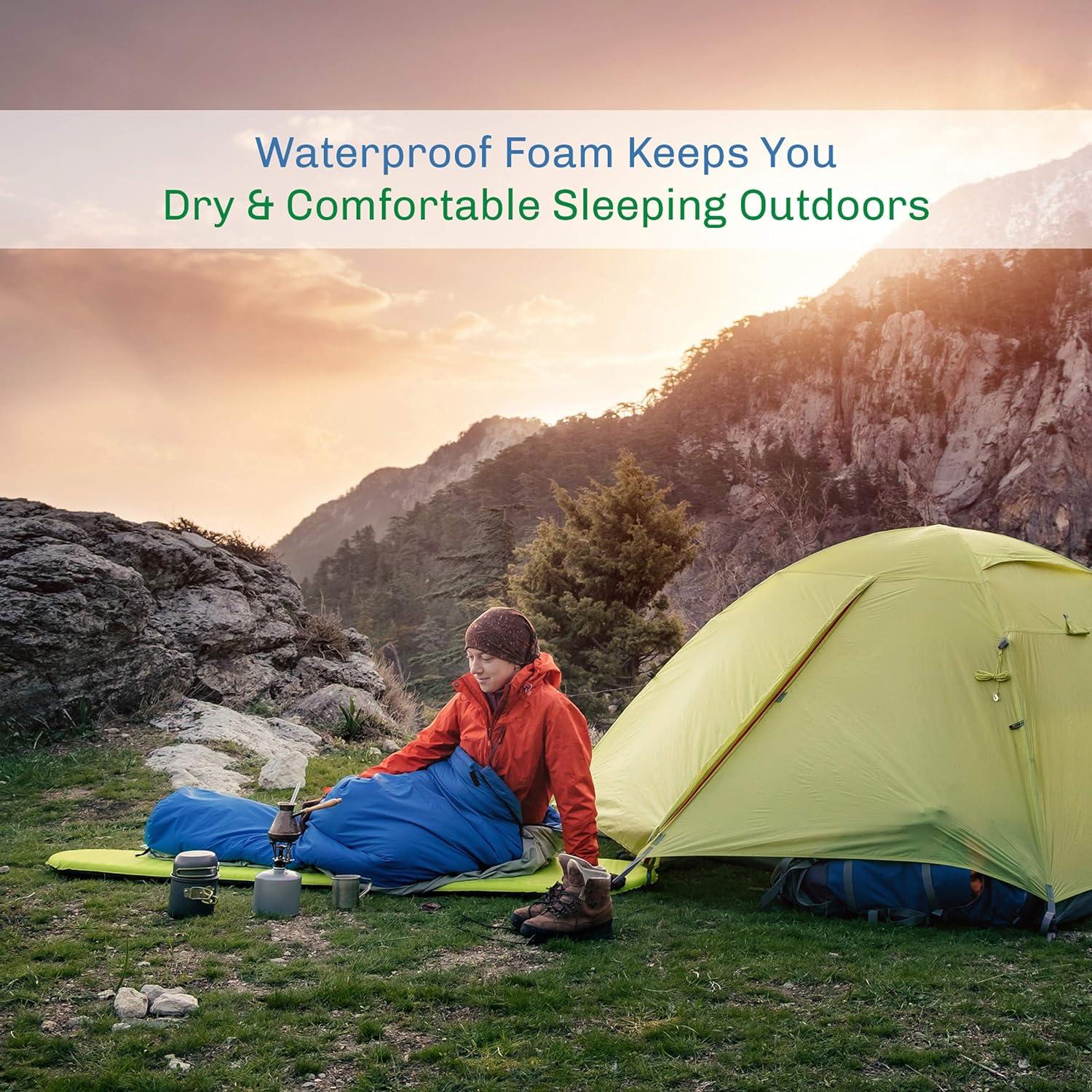 image:imageFoam Sleeping Pad for Camping 125InchThick Waterproof Sleep Pad with Carry Straps for Cots Tents or Sleepovers by Wakeman Outdoors BlackBlue