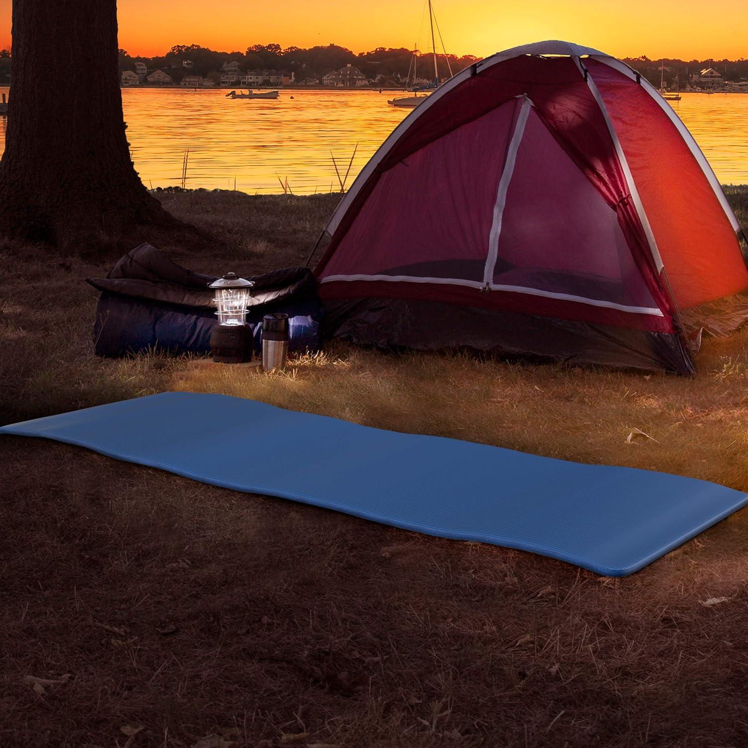 image:imageFoam Sleeping Pad for Camping 125InchThick Waterproof Sleep Pad with Carry Straps for Cots Tents or Sleepovers by Wakeman Outdoors BlackBlue