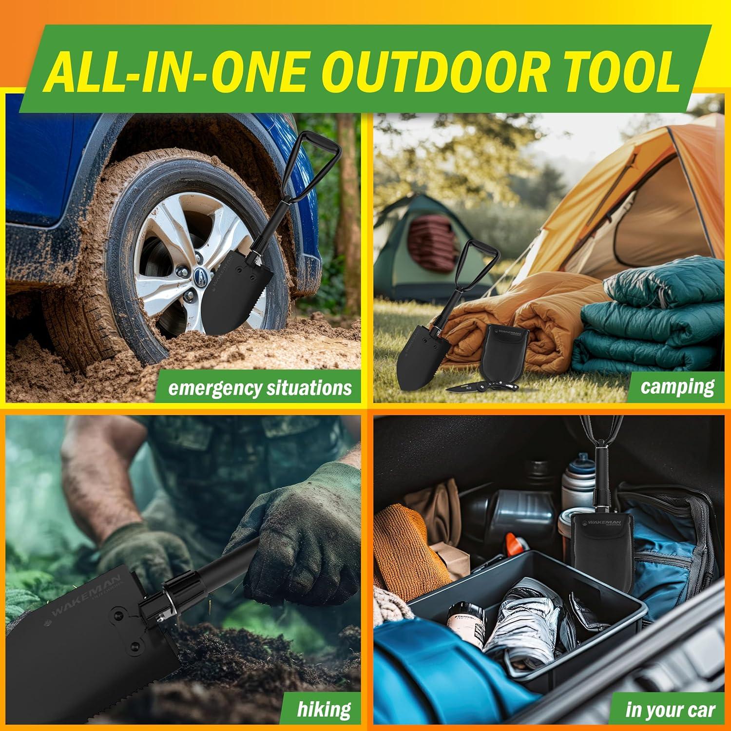 image:imageFolding Multitool Shovel Pickaxe and Saw with Included Pocket Knife and Carry Bag Survival Tool Camping Hiking and Emergency by Wakeman Outdoors