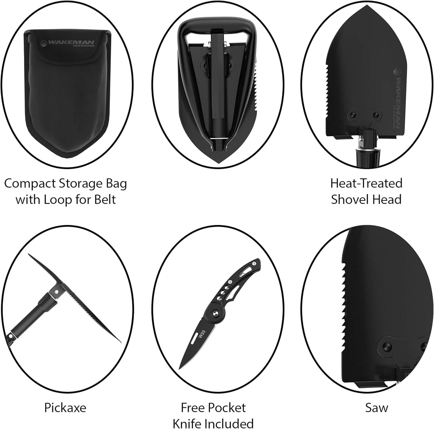 image:imageFolding Multitool Shovel Pickaxe and Saw with Included Pocket Knife and Carry Bag Survival Tool Camping Hiking and Emergency by Wakeman Outdoors