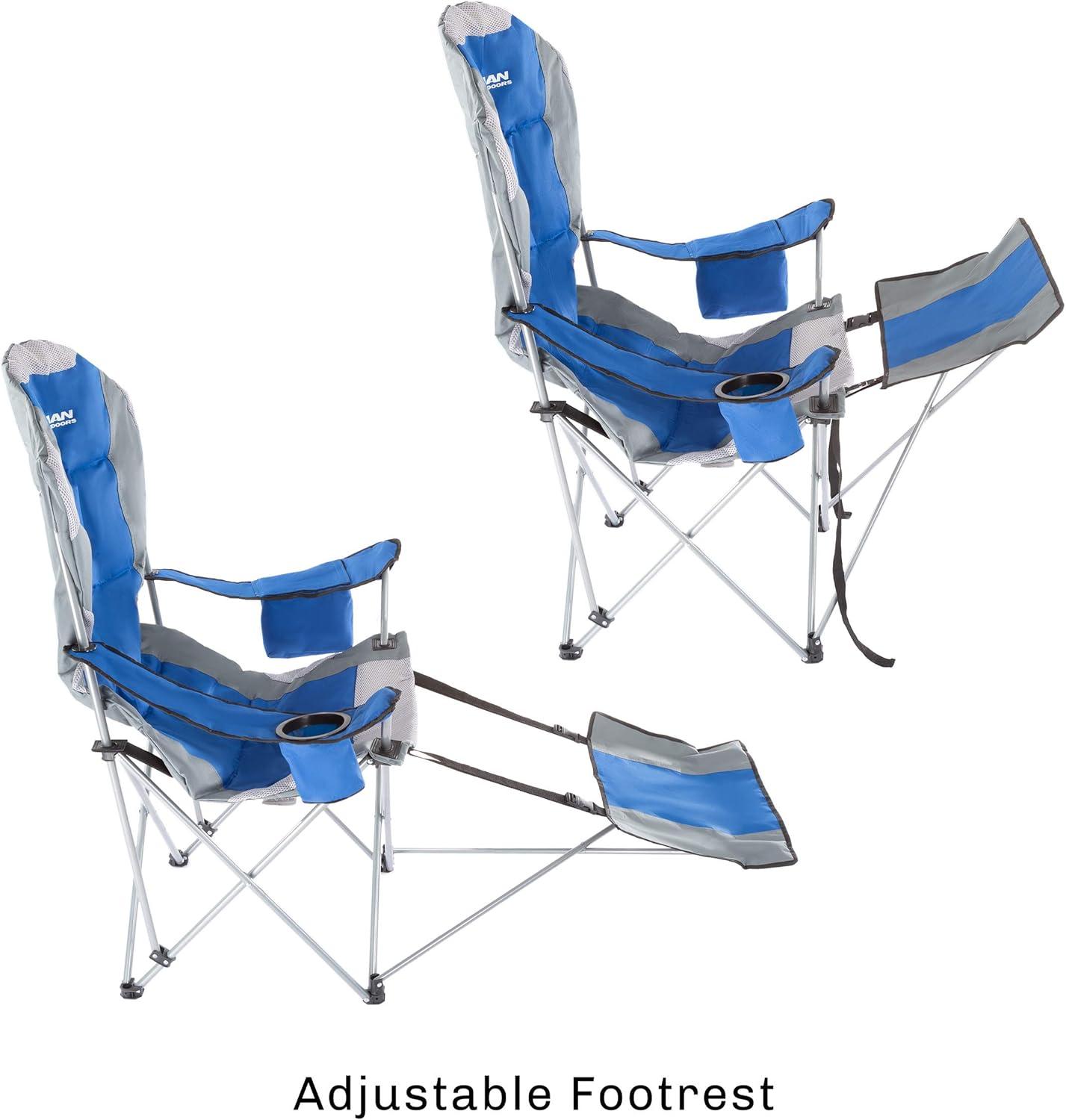 image:imageHome Camping Chair with Footrest 300lb Capacity Recliner with Cup Holder and Cooler Pouch Foldable Chair for Tailgating by Wakeman Outdoors BlueBlue