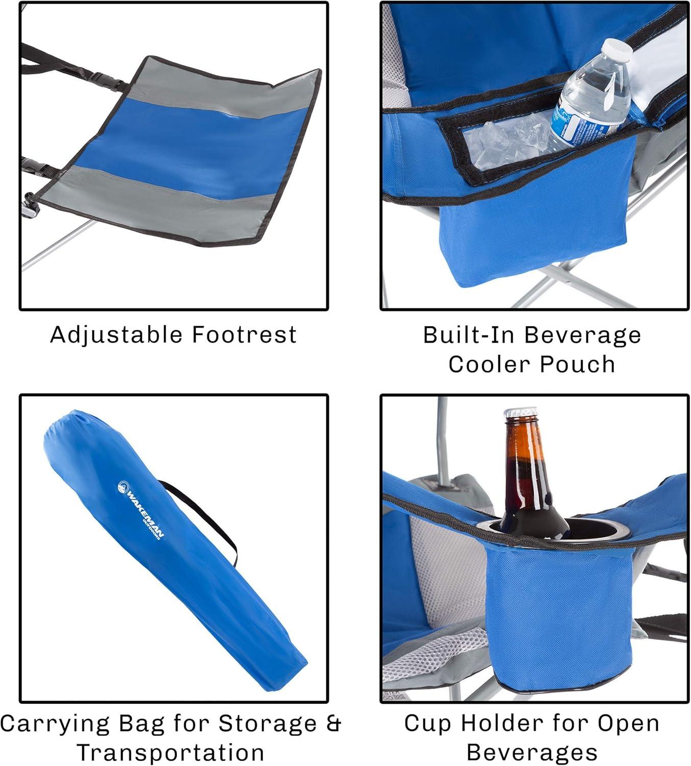 image:imageHome Camping Chair with Footrest 300lb Capacity Recliner with Cup Holder and Cooler Pouch Foldable Chair for Tailgating by Wakeman Outdoors BlueBlue