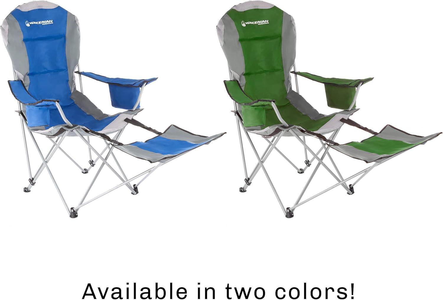 image:imageHome Camping Chair with Footrest 300lb Capacity Recliner with Cup Holder and Cooler Pouch Foldable Chair for Tailgating by Wakeman Outdoors BlueBlue