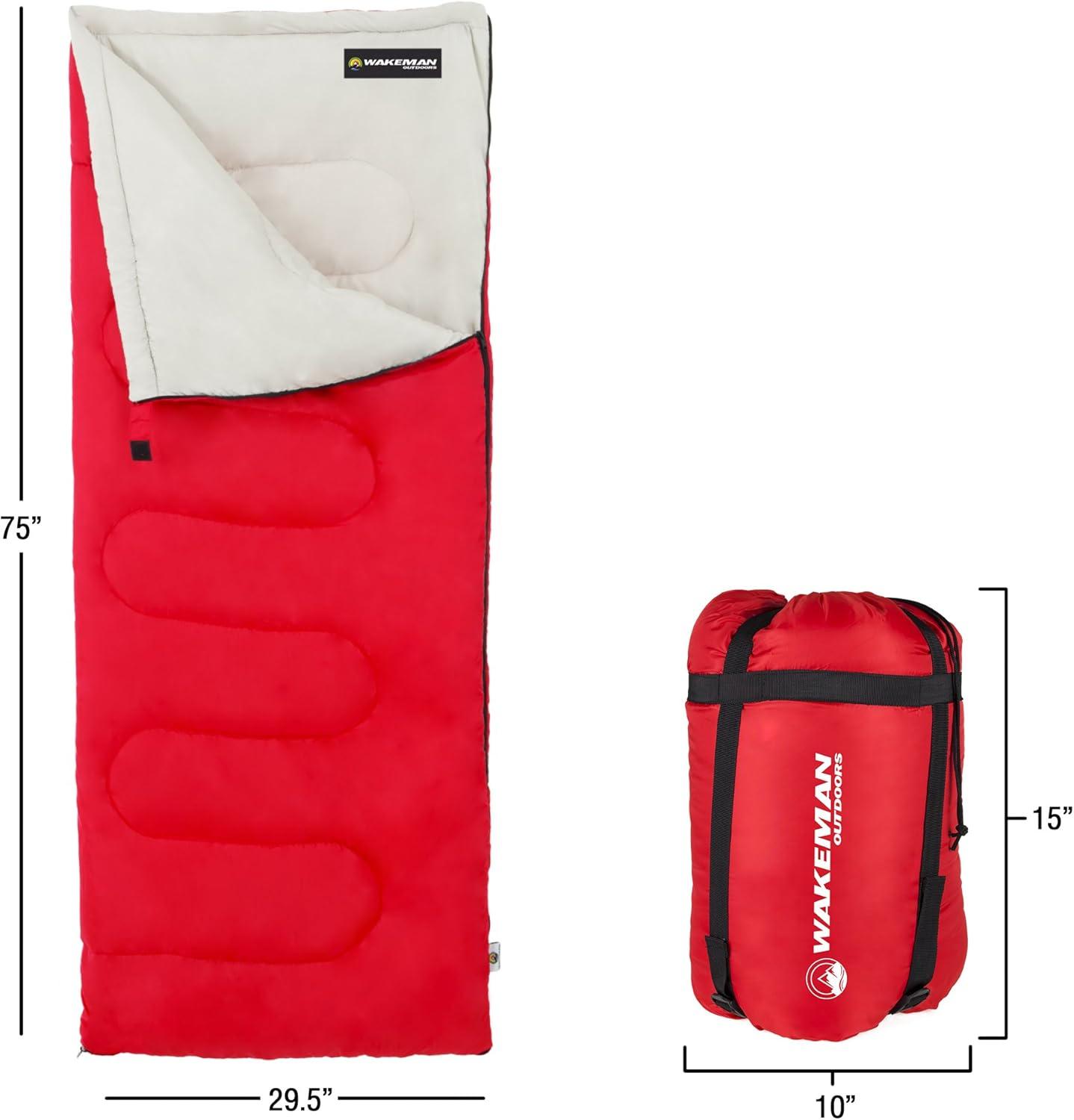 image:imageSleeping Bag 2Season with Carrying Bag for Adults and Kids Spirit Lake Sleeping Bag for Camping and Festivals by Wakeman Outdoors Red