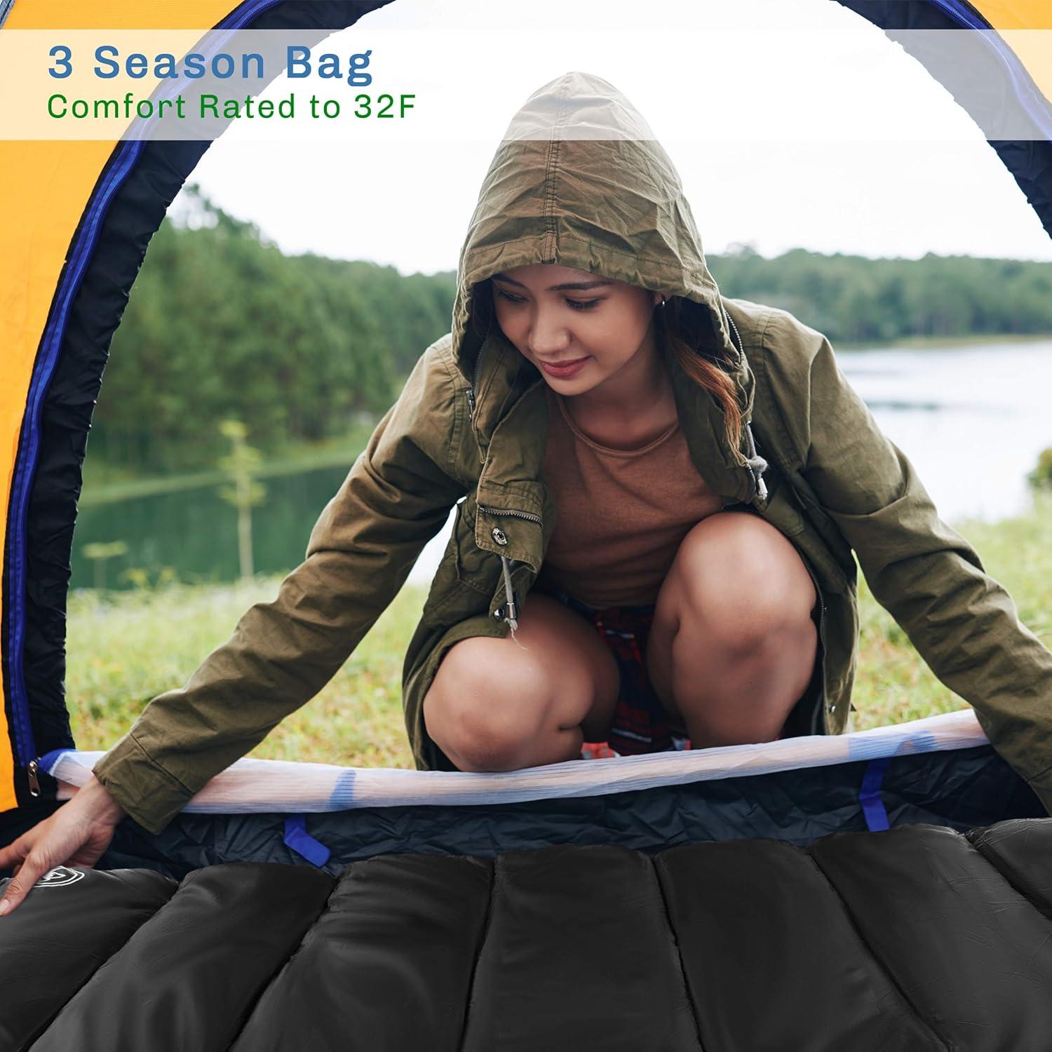 image:imageSleeping Bag Lightweight EnvelopeStyle 32F Rated Outdoor Sleeping Bag with Hood and Carry Case for Backpacking Camping and Hiking by Wakeman NavyBlack