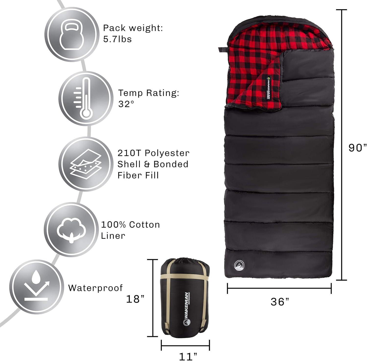 image:imageSleeping Bag Lightweight EnvelopeStyle 32F Rated Outdoor Sleeping Bag with Hood and Carry Case for Backpacking Camping and Hiking by Wakeman NavyBlack