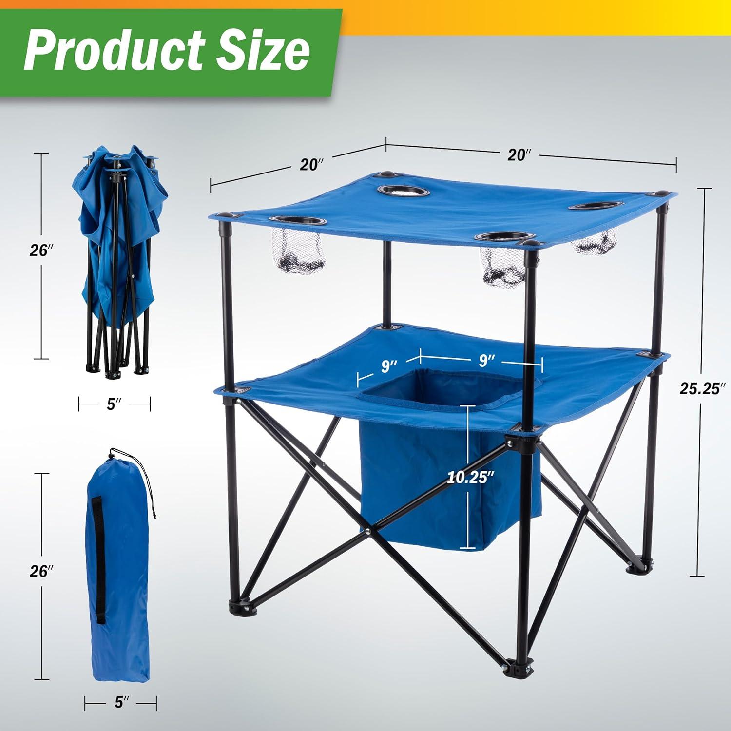 image:imageWakeman Camp Table Round 2Tier Folding Table with 4 Cupholders and Carrying Bag for Camping Beach Picnic Sporting Events and More OutdoorsBlueMulti Color