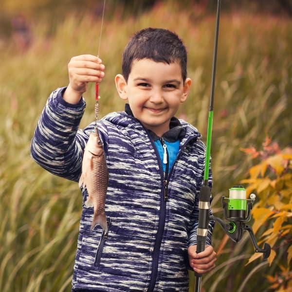 image:imageWakeman Fiberglass Fishing Rod and Reel Combo 2Piece 65Inch Medium Action Spinning Rod Set for Lake FishingGreen