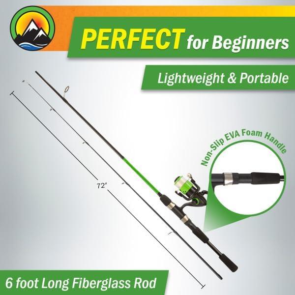 image:imageWakeman Fiberglass Fishing Rod and Reel Combo 2Piece 65Inch Medium Action Spinning Rod Set for Lake FishingGreen