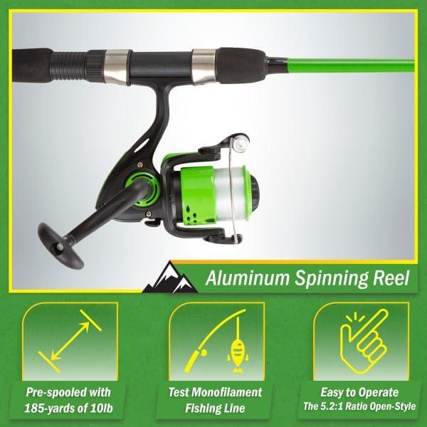 image:imageWakeman Fiberglass Fishing Rod and Reel Combo 2Piece 65Inch Medium Action Spinning Rod Set for Lake FishingGreen
