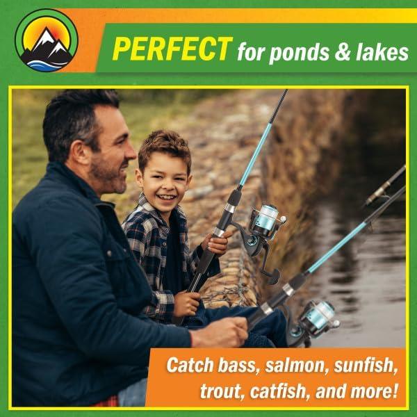 image:imageWakeman Fiberglass Fishing Rod and Reel Combo 2Piece 65Inch Medium Action Spinning Rod Set for Lake FishingTurquoise