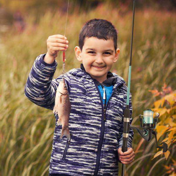 image:imageWakeman Fiberglass Fishing Rod and Reel Combo 2Piece 65Inch Medium Action Spinning Rod Set for Lake FishingTurquoise