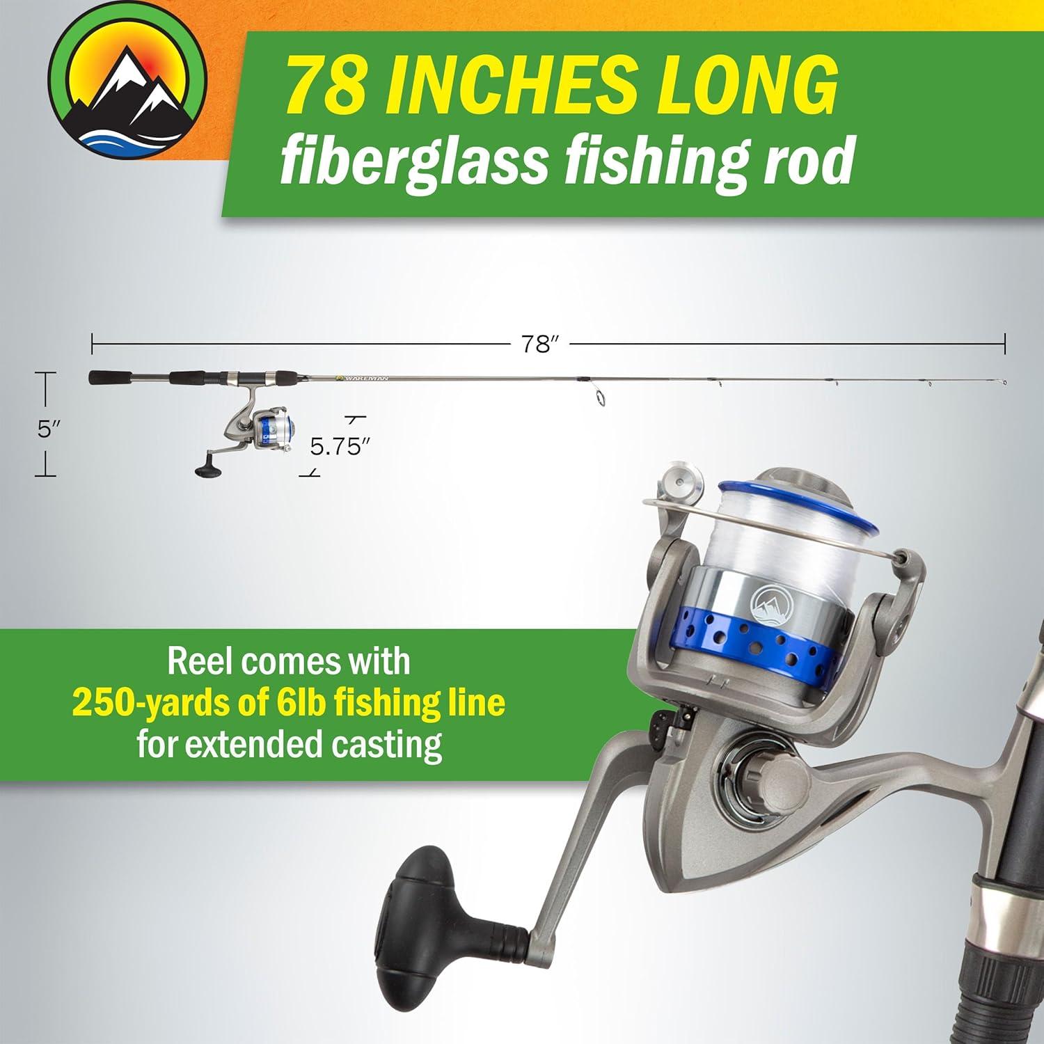 image:imageWakeman Fishing Rod amp Reel Combo 66 Fiberglass Pole Spinning Reel Bass Trout amp Lake FishSpooled with 10lb TestAction Series by Wakeman Outdoors