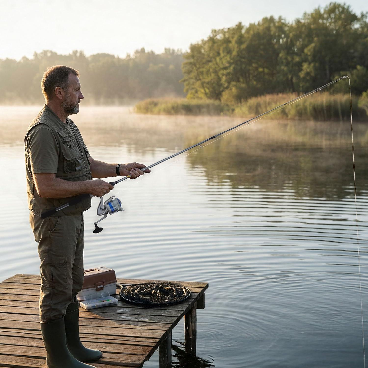 image:imageWakeman Fishing Rod amp Reel Combo 66 Fiberglass Pole Spinning Reel Bass Trout amp Lake FishSpooled with 10lb TestAction Series by Wakeman Outdoors
