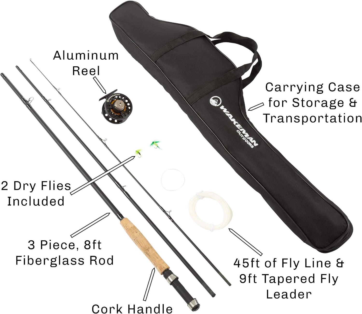 image:imageWakeman Outdoors Fly Fishing Rod amp Reel Combo Starter Kit with Case and AccessoriesCompact Collapsible Kit 97inch