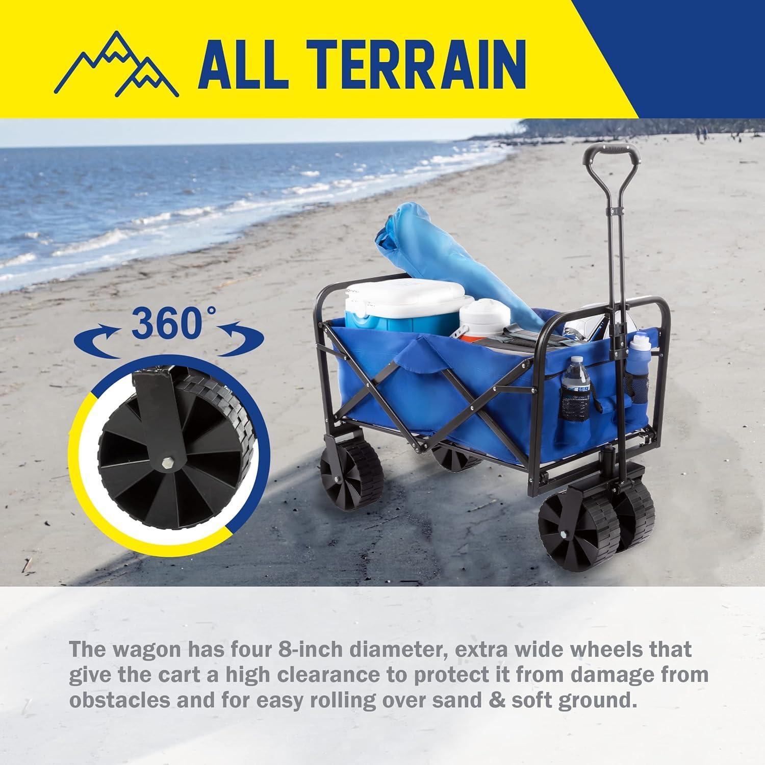image:imageWakeman Outdoors Folding Wagon Collapsible AllTerrain Utility Pull Cart with Telescoping Handle for Camping Beach Sports or Grocery ShoppingJumbo Wheels