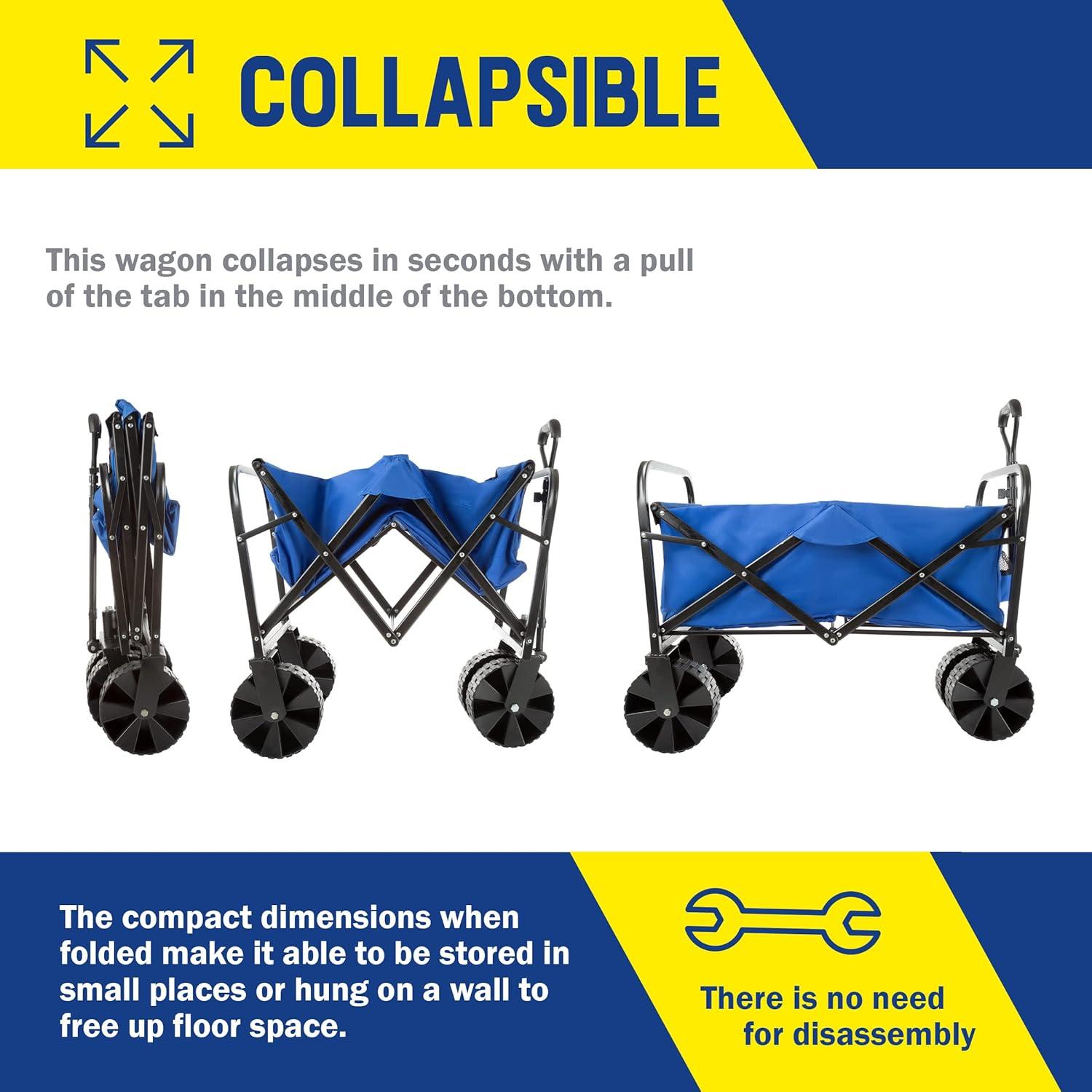 image:imageWakeman Outdoors Folding Wagon Collapsible AllTerrain Utility Pull Cart with Telescoping Handle for Camping Beach Sports or Grocery ShoppingJumbo Wheels