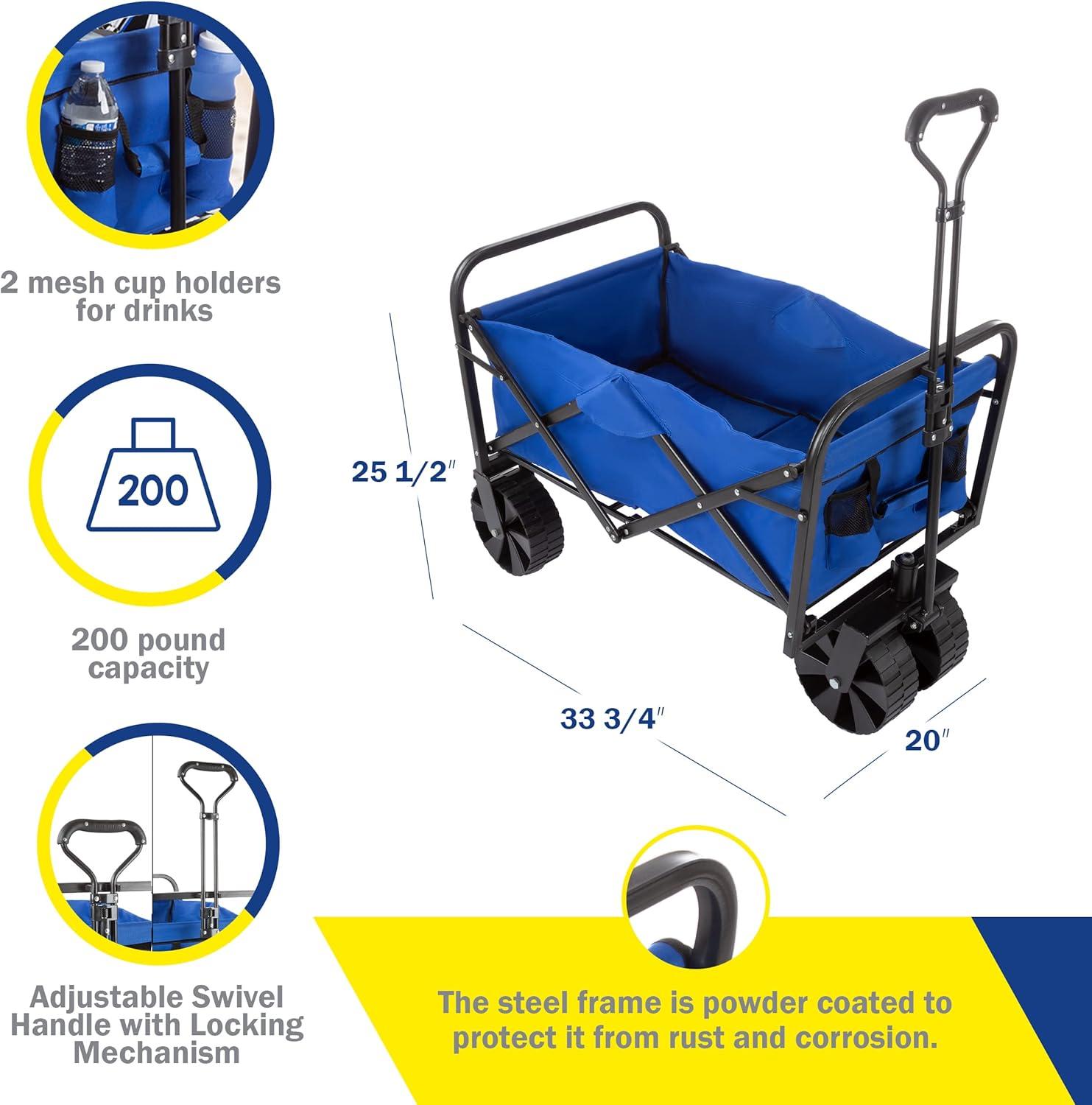image:imageWakeman Outdoors Folding Wagon Collapsible AllTerrain Utility Pull Cart with Telescoping Handle for Camping Beach Sports or Grocery ShoppingJumbo Wheels