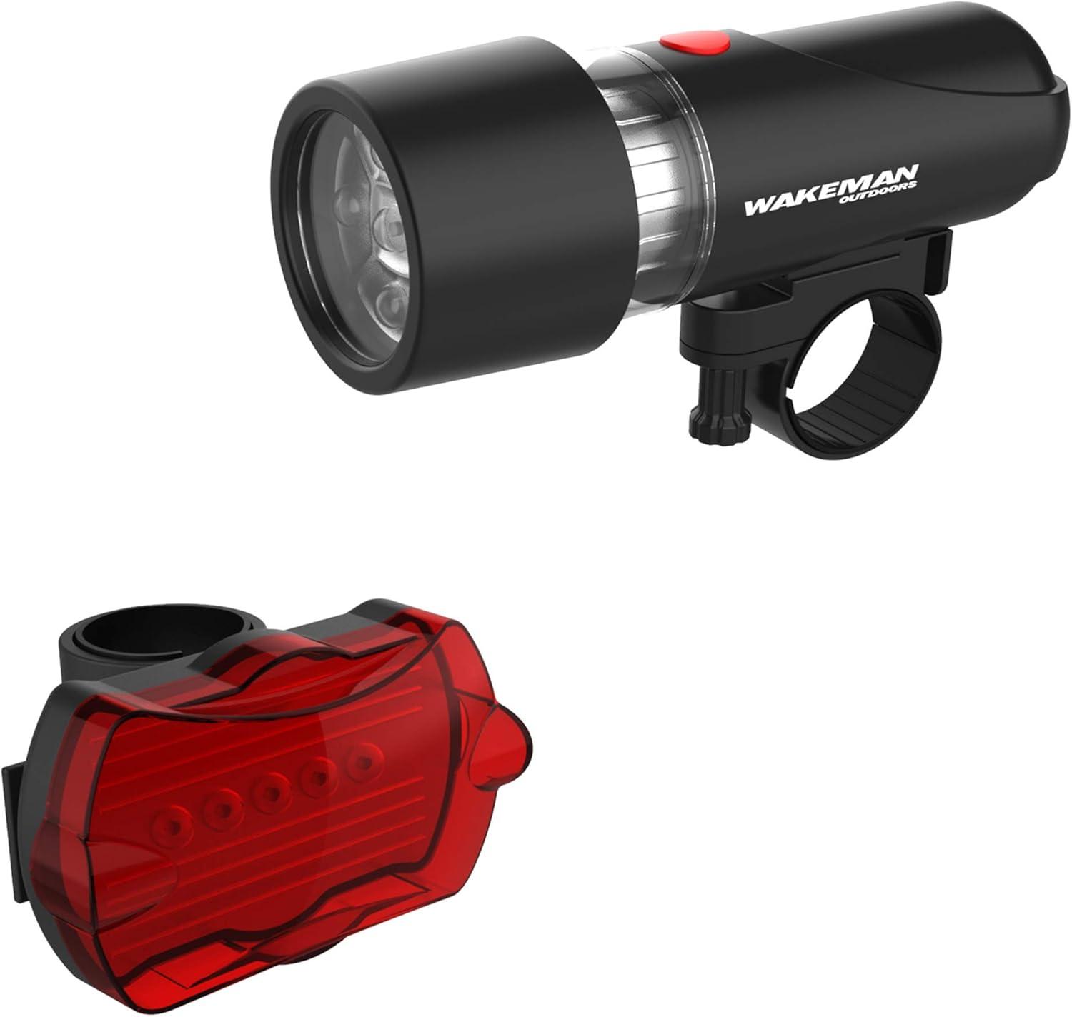 image:imageWakeman Outdoors LED Bicycle Lights Set Water Resistant Bike Front Headlight and Back Tail Light with 5 Flashing Red Light Modes for Biking Safety