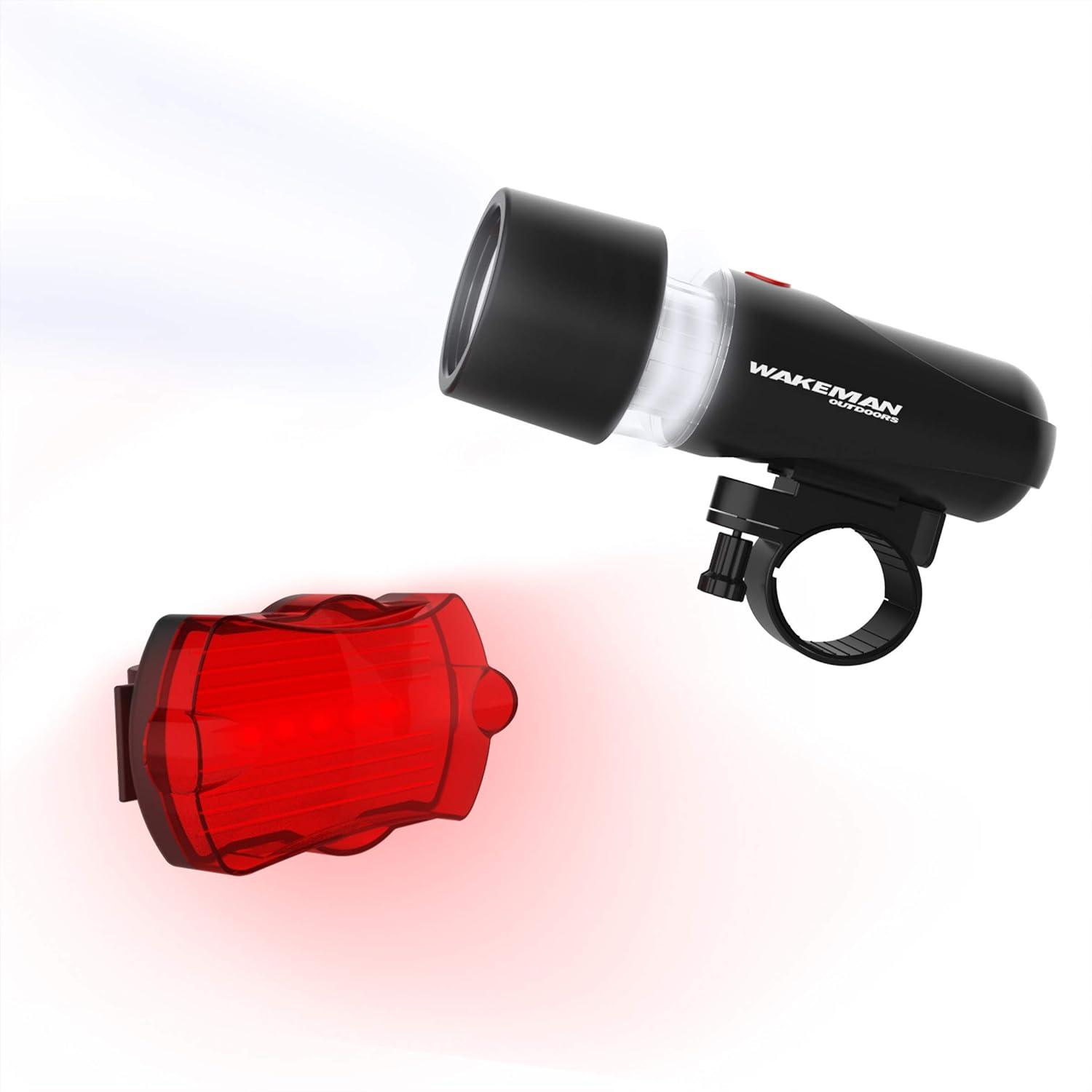 image:imageWakeman Outdoors LED Bicycle Lights Set Water Resistant Bike Front Headlight and Back Tail Light with 5 Flashing Red Light Modes for Biking Safety