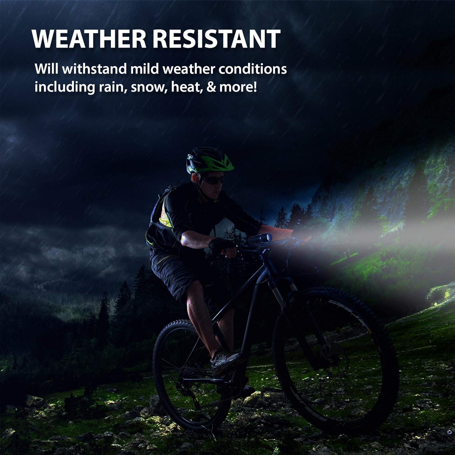 image:imageWakeman Outdoors LED Bicycle Lights Set Water Resistant Bike Front Headlight and Back Tail Light with 5 Flashing Red Light Modes for Biking Safety