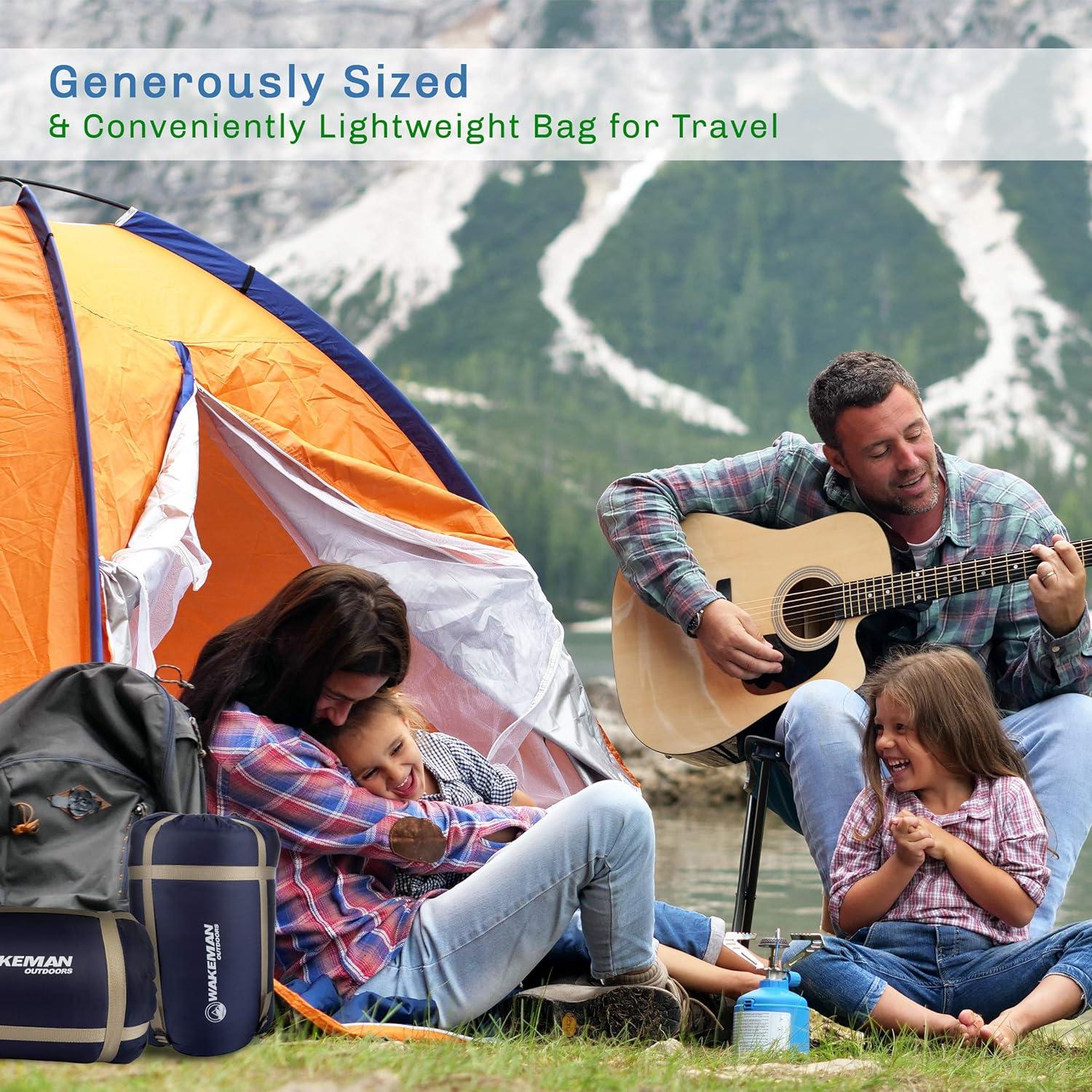 image:imageWakeman Outdoors Sleeping Bag 35F Rated 3 Season Envelope Style with Hood for Outdoor Camping Backpacking and Hiking with Carry Bag NavyNavy