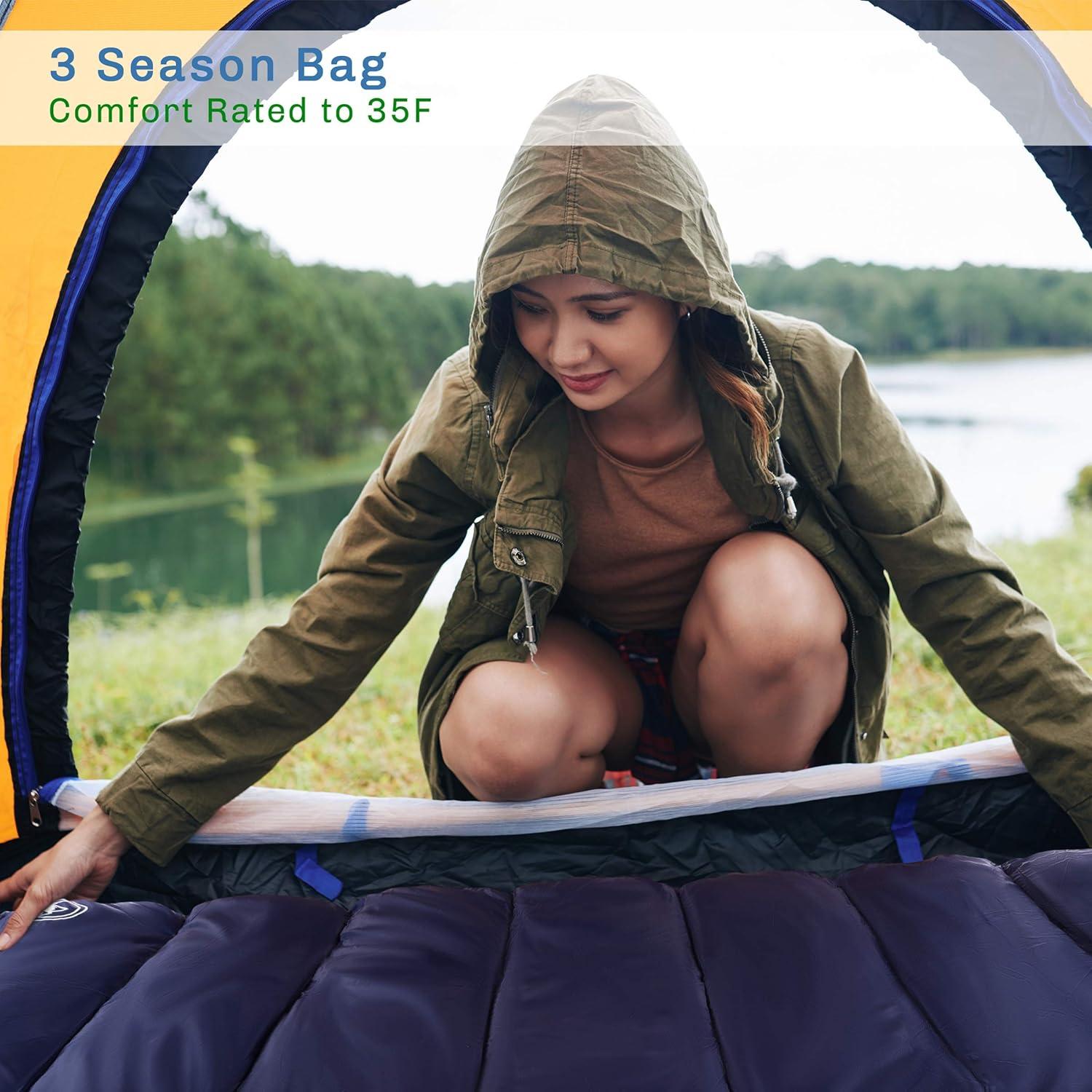 image:imageWakeman Outdoors Sleeping Bag 35F Rated 3 Season Envelope Style with Hood for Outdoor Camping Backpacking and Hiking with Carry Bag NavyNavy