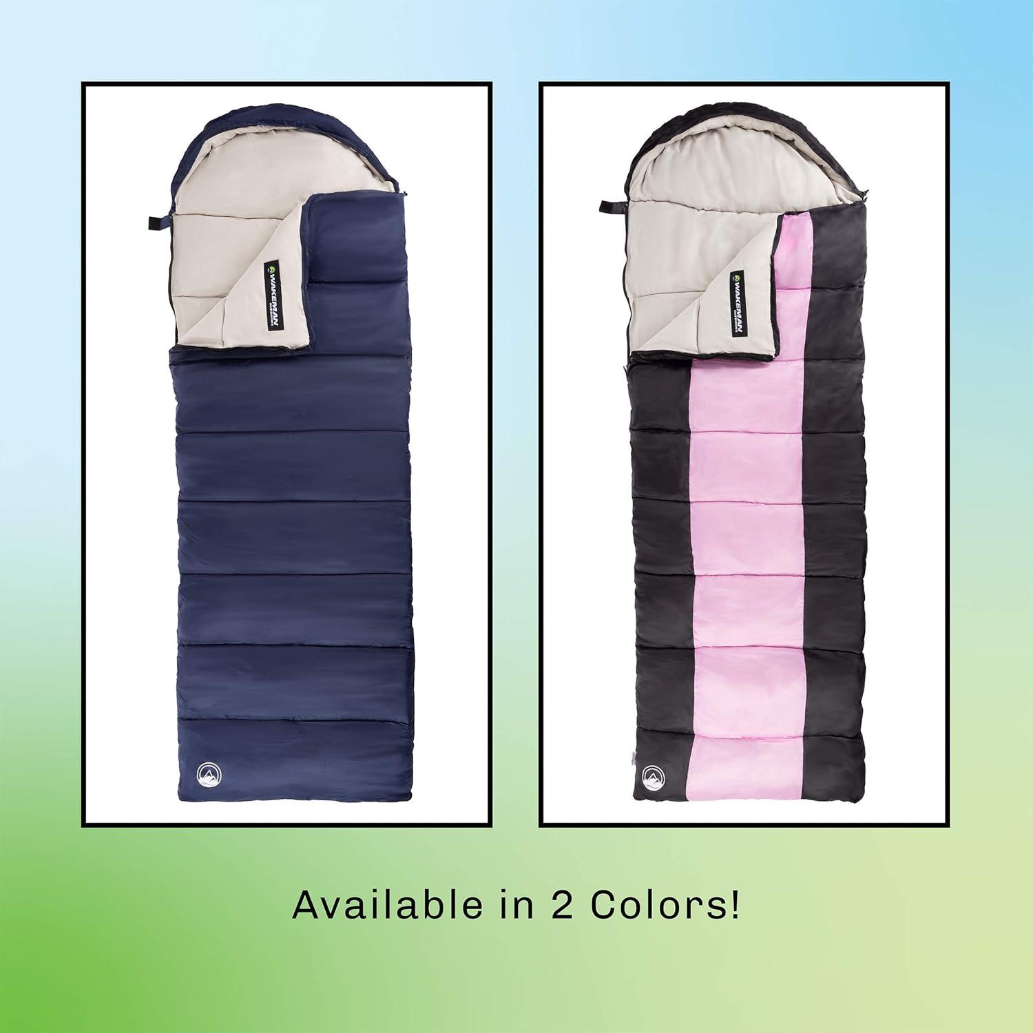 image:imageWakeman Outdoors Sleeping Bag 35F Rated 3 Season Envelope Style with Hood for Outdoor Camping Backpacking and Hiking with Carry Bag NavyPinkBlack