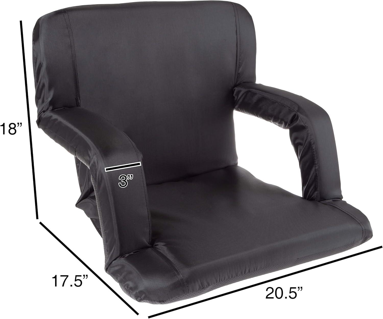 image:imageWakeman Outdoors Stadium Seat Chair Bleacher Cushion with Padded Back Support Armrests 6 Reclining Positions and Portable Backpack Carry Straps Black