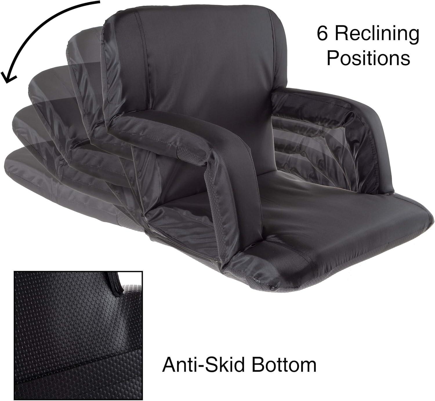 image:imageWakeman Outdoors Stadium Seat Chair Bleacher Cushion with Padded Back Support Armrests 6 Reclining Positions and Portable Backpack Carry Straps Black