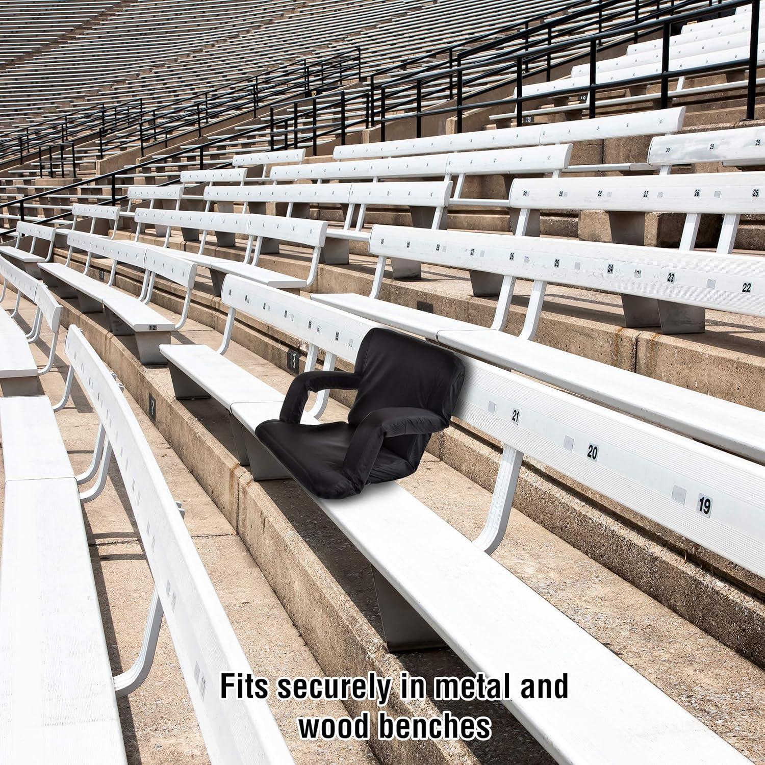 image:imageWakeman Outdoors Stadium Seat Chair Bleacher Cushion with Padded Back Support Armrests 6 Reclining Positions and Portable Backpack Carry Straps Black