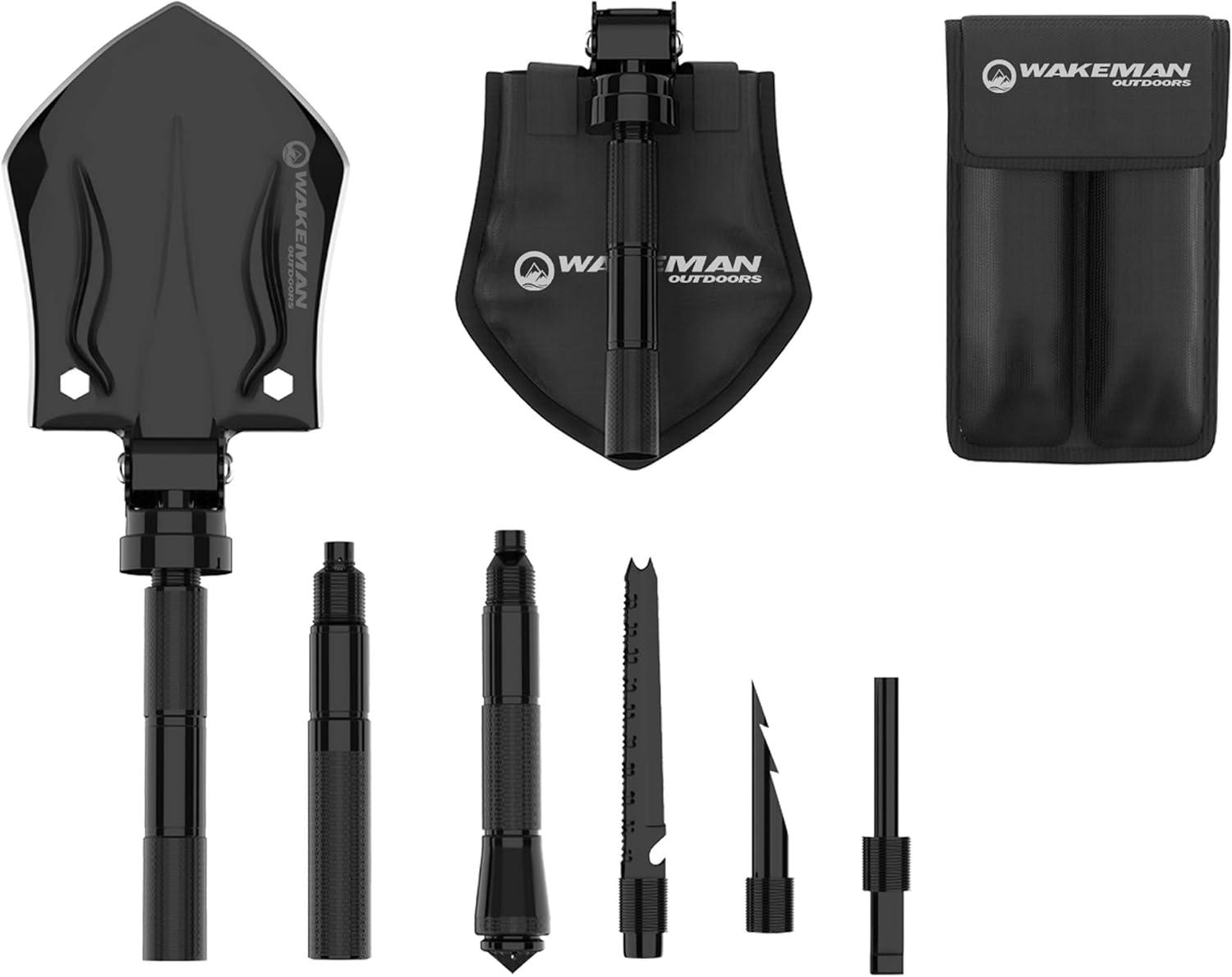 image:imageWakeman Outdoors Tactical Utility Shovel Compact Folding Survival Metal Spade Multitool for Camping Hunting and Hiking with Nylon Carrying Bag